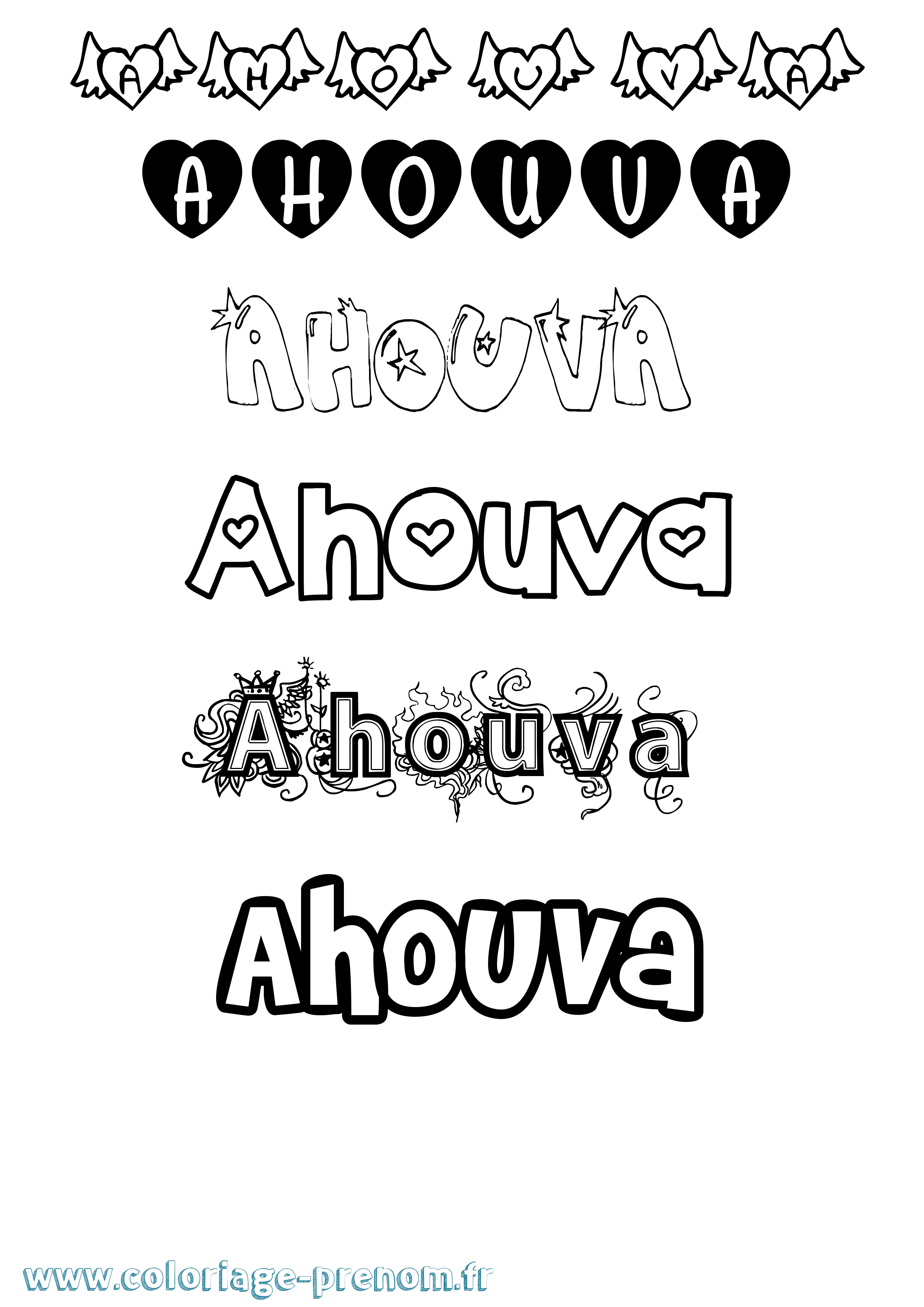 Coloriage prénom Ahouva Girly