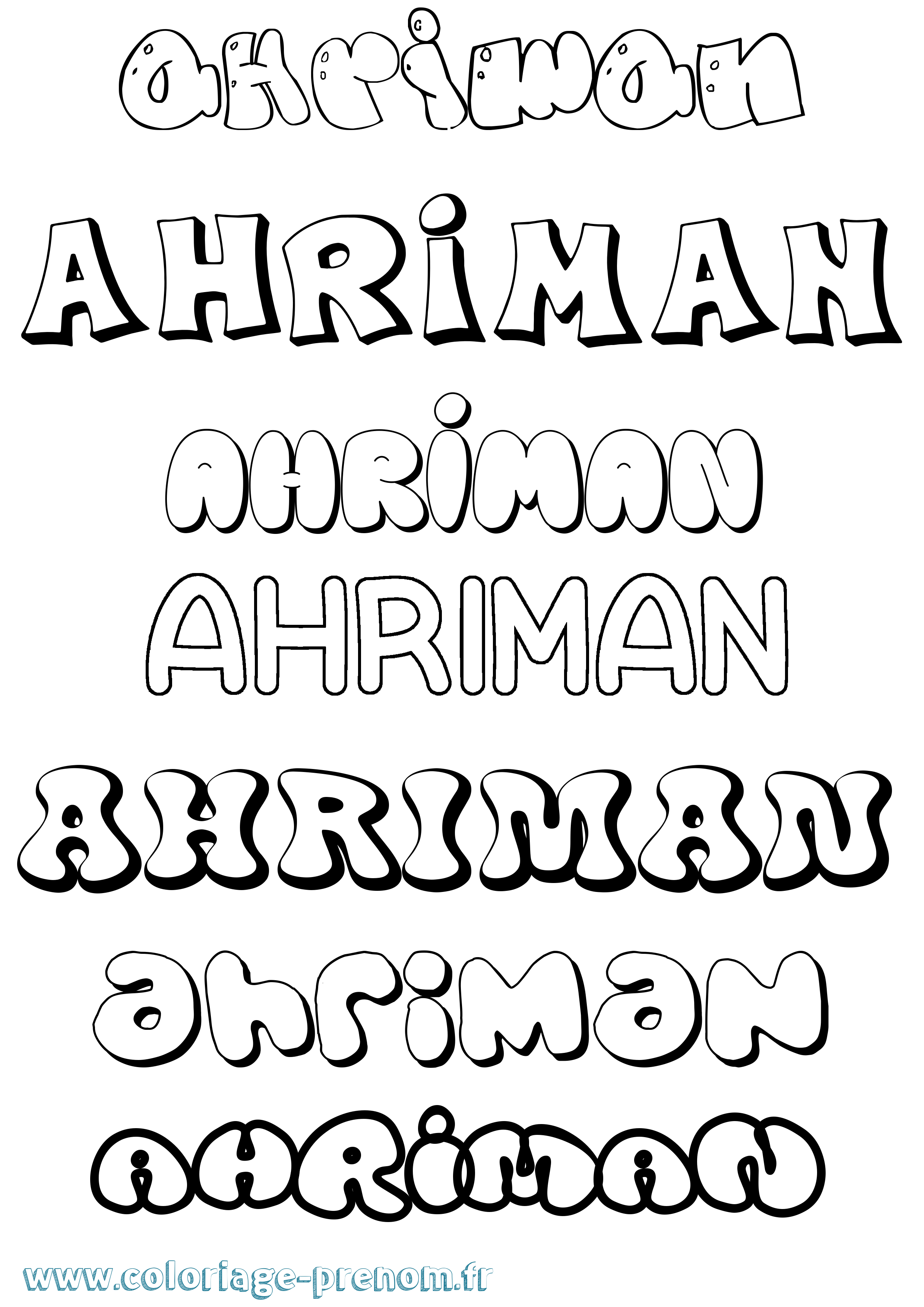 Coloriage prénom Ahriman Bubble