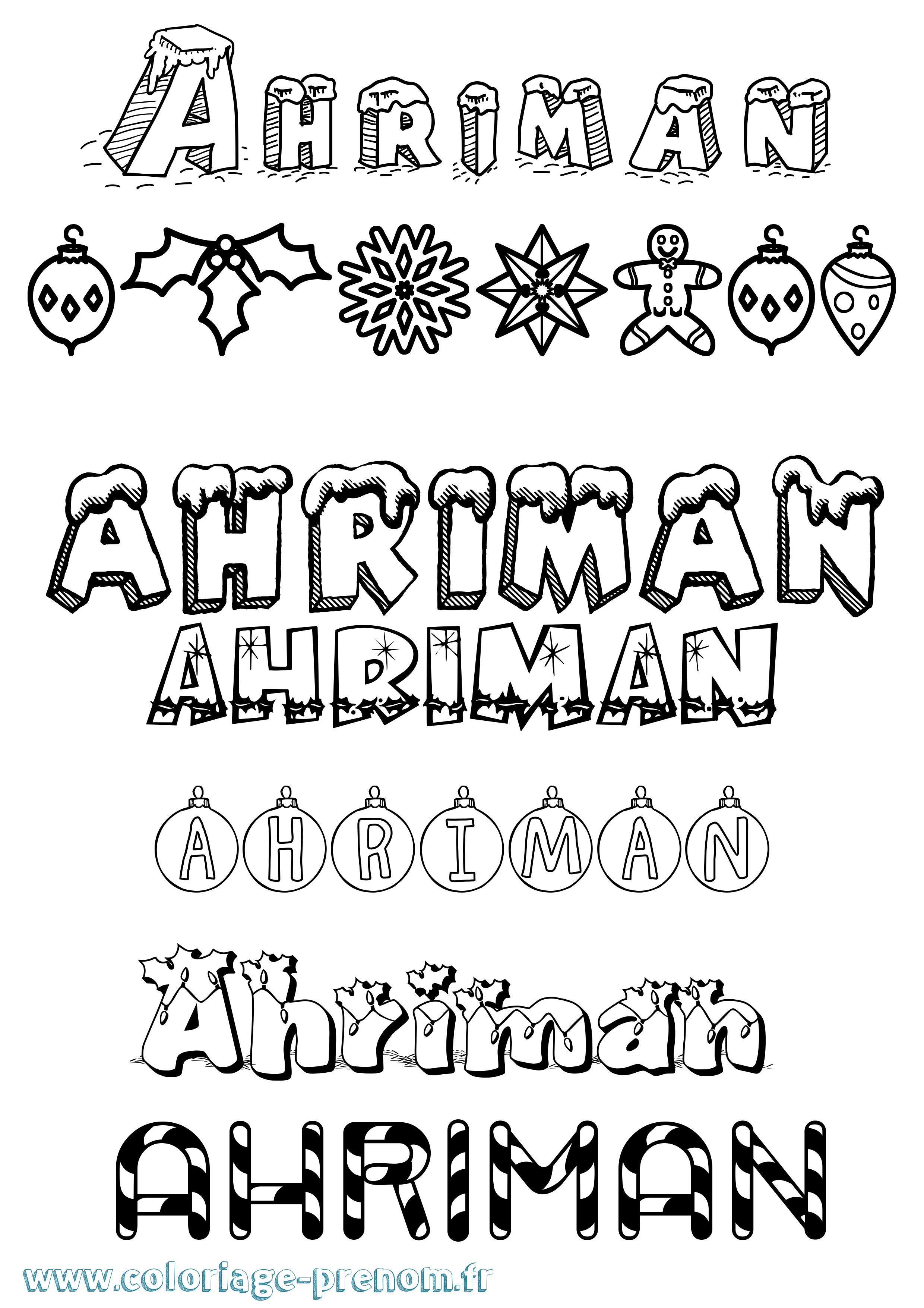 Coloriage prénom Ahriman Noël