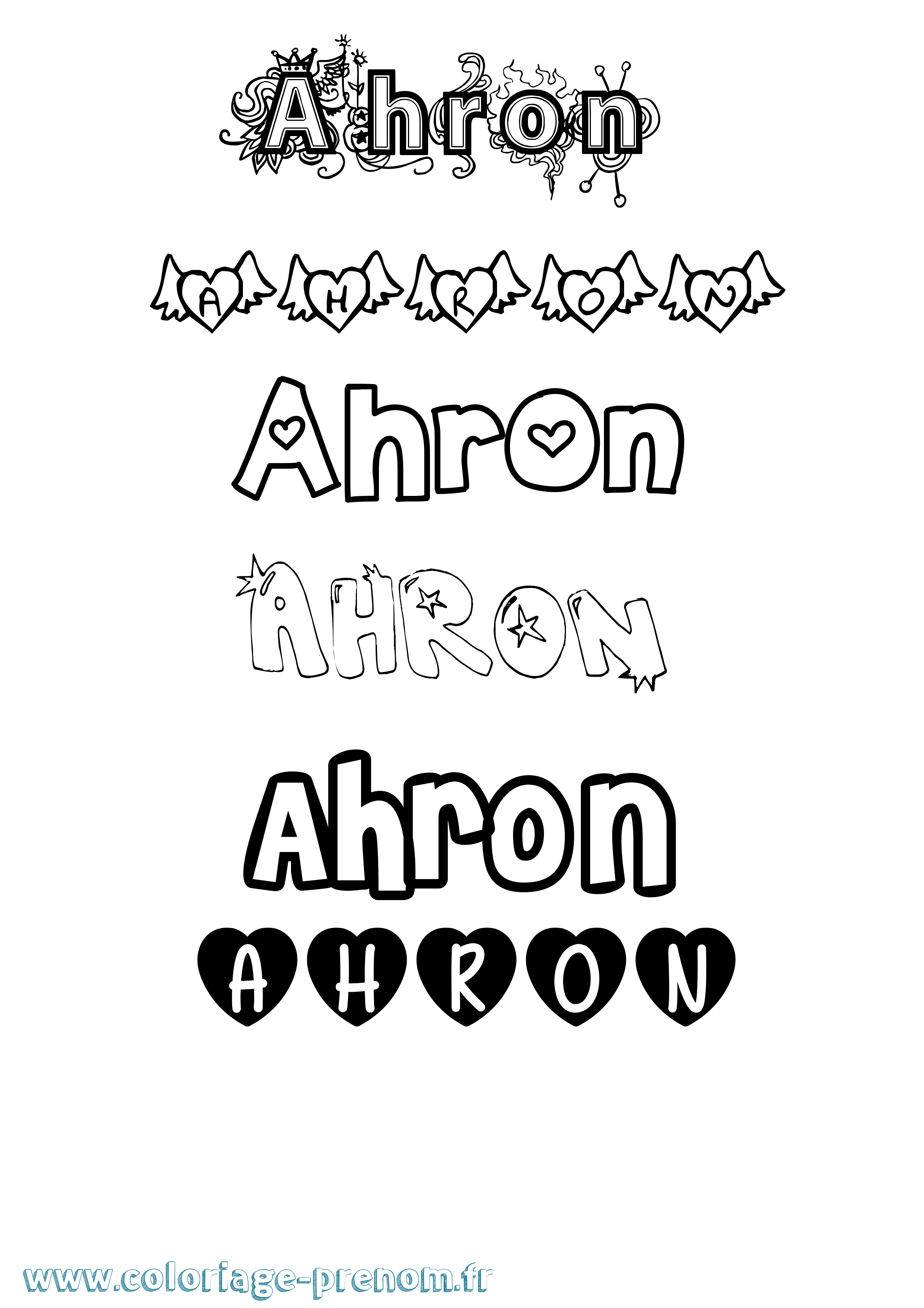 Coloriage prénom Ahron Girly