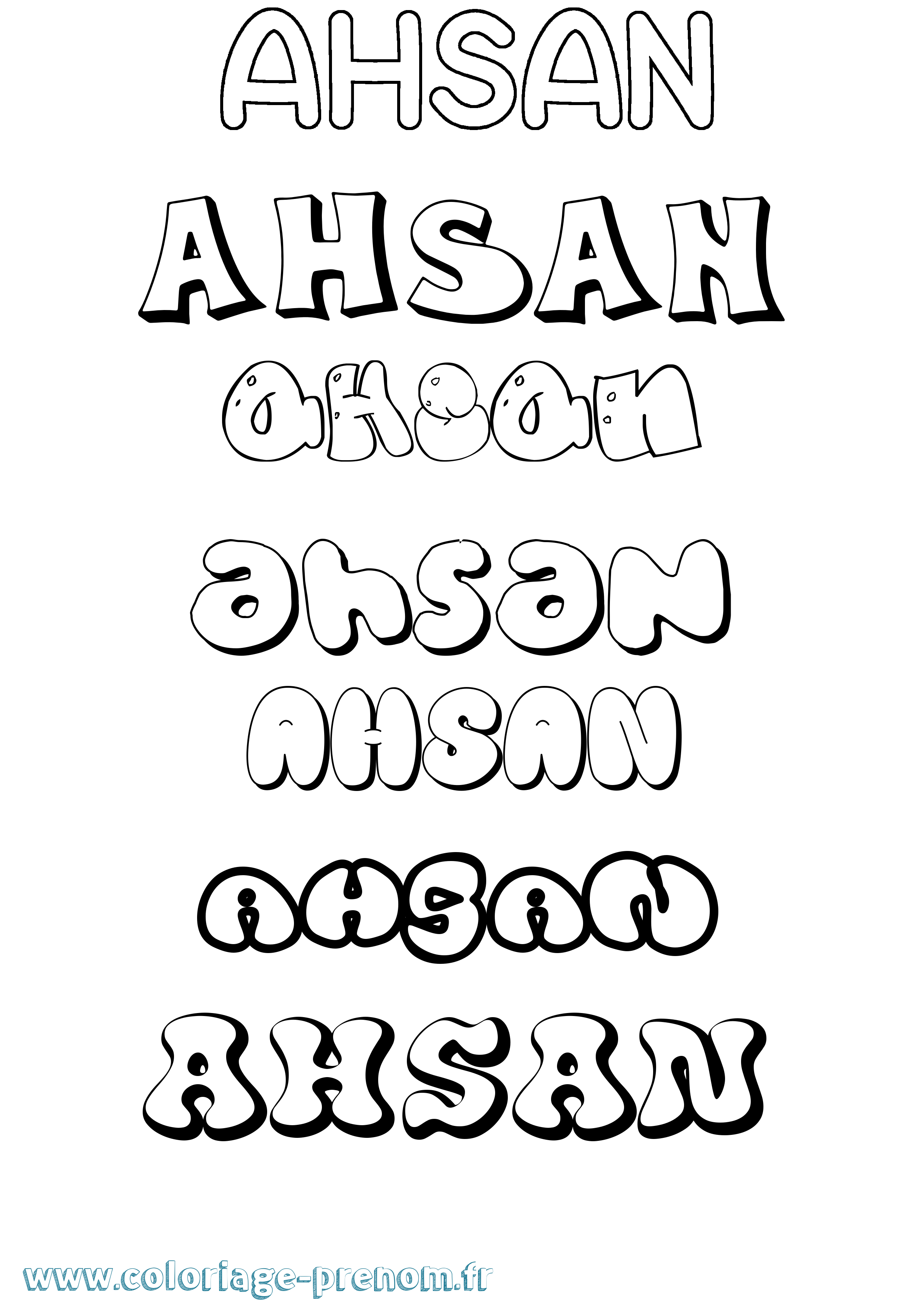 Coloriage prénom Ahsan Bubble
