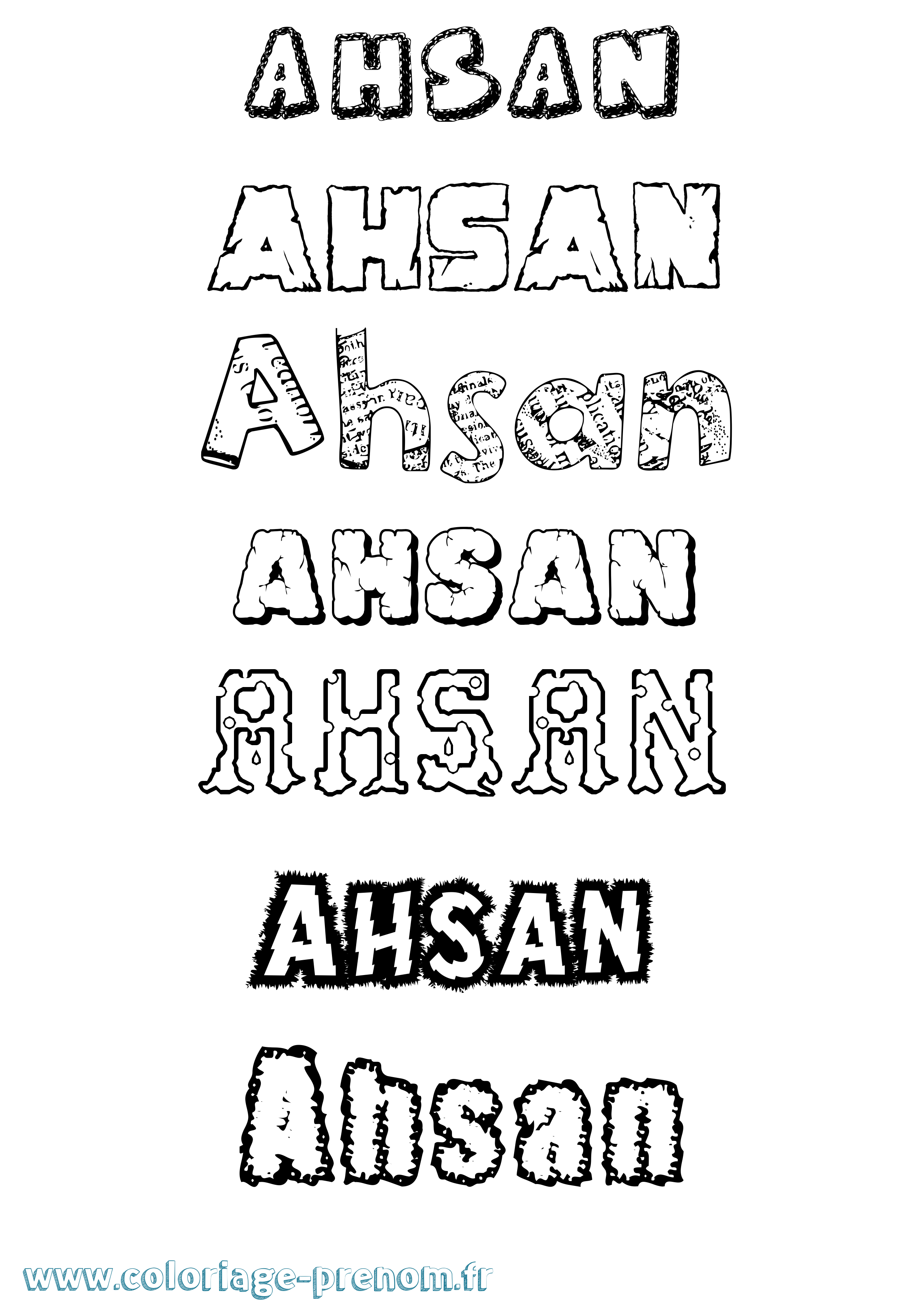 Coloriage prénom Ahsan Destructuré