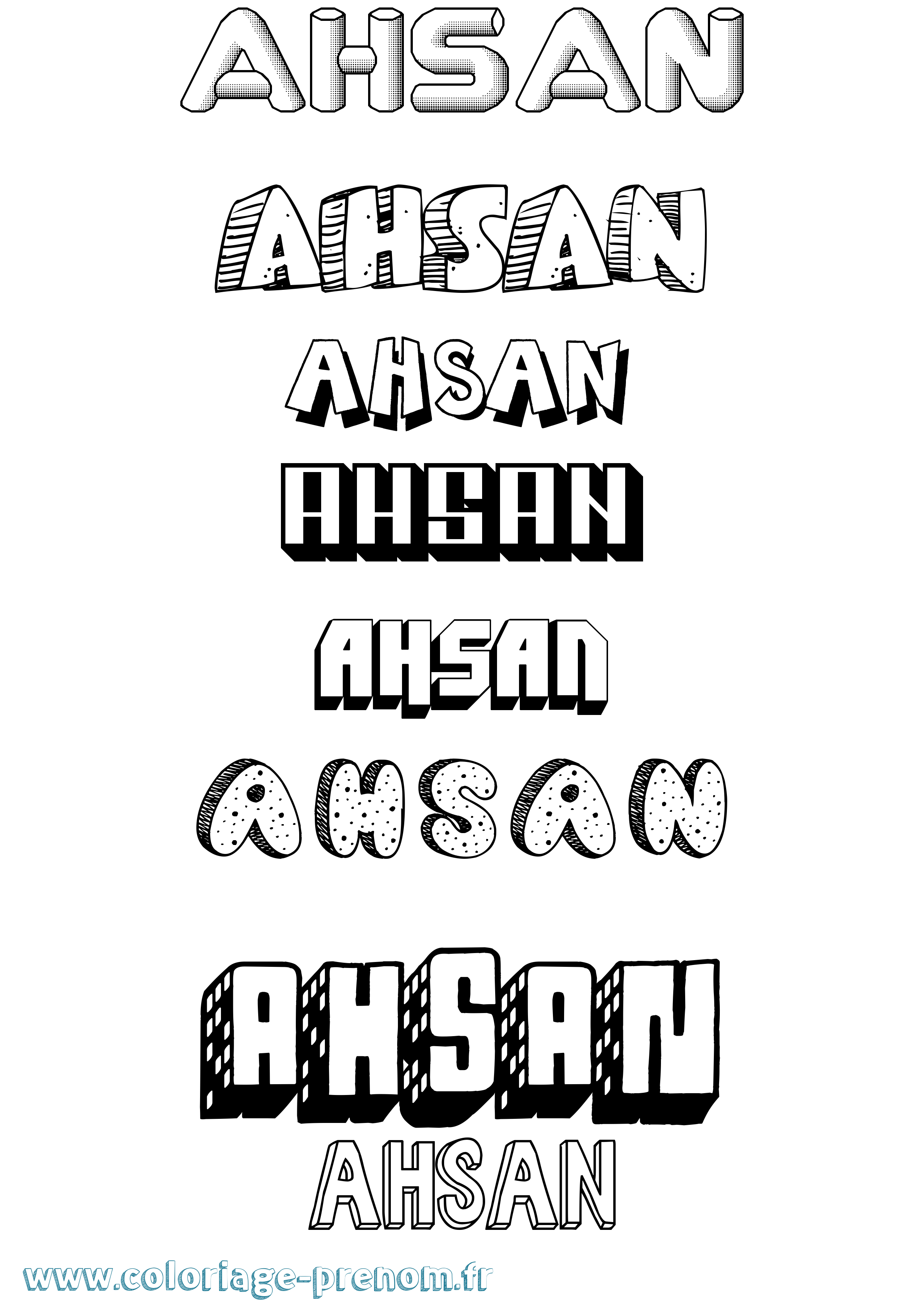 Coloriage Ahsan Effet 3D Coloriage prénom Ahsan Effet 3D