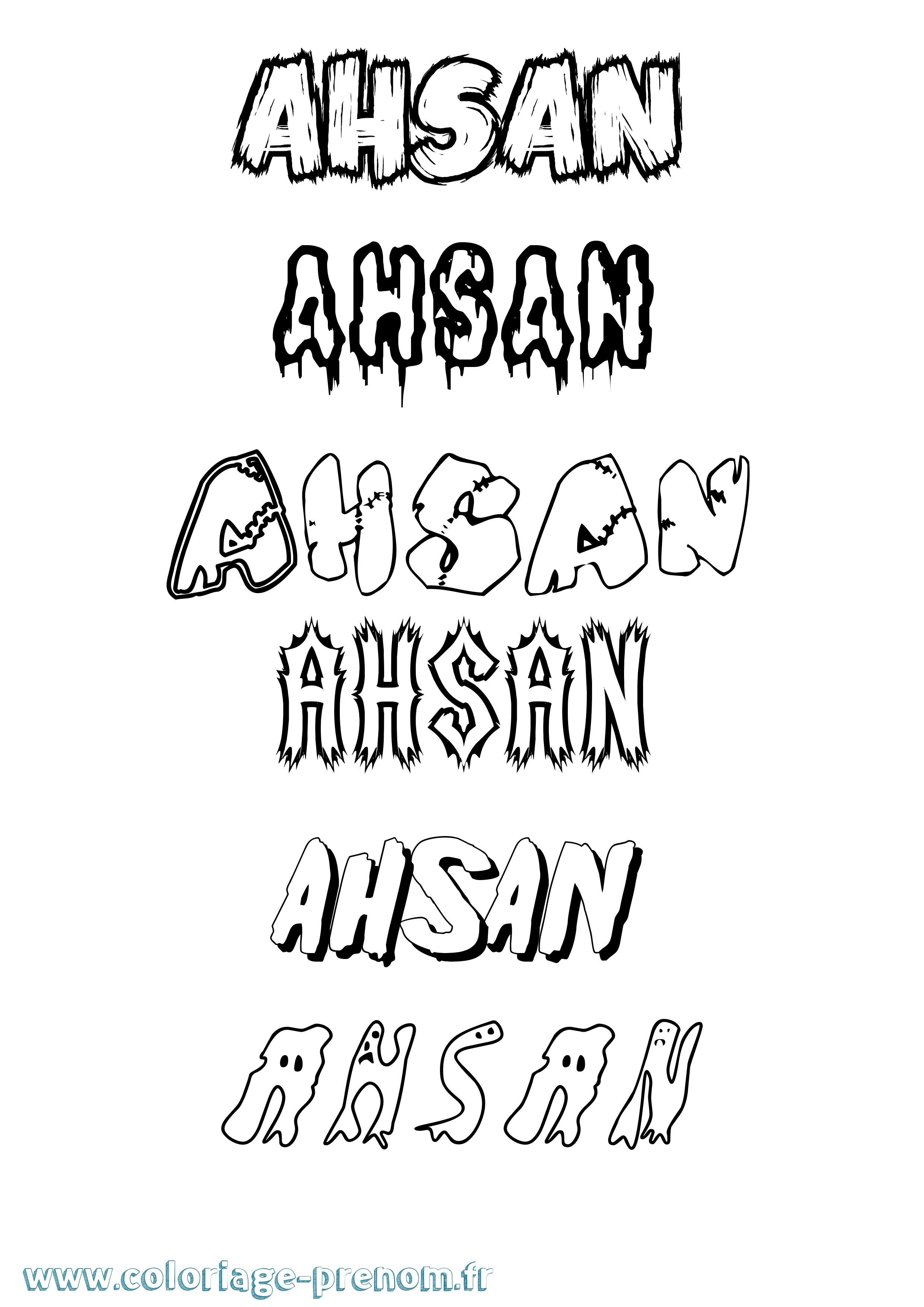 Coloriage prénom Ahsan Frisson