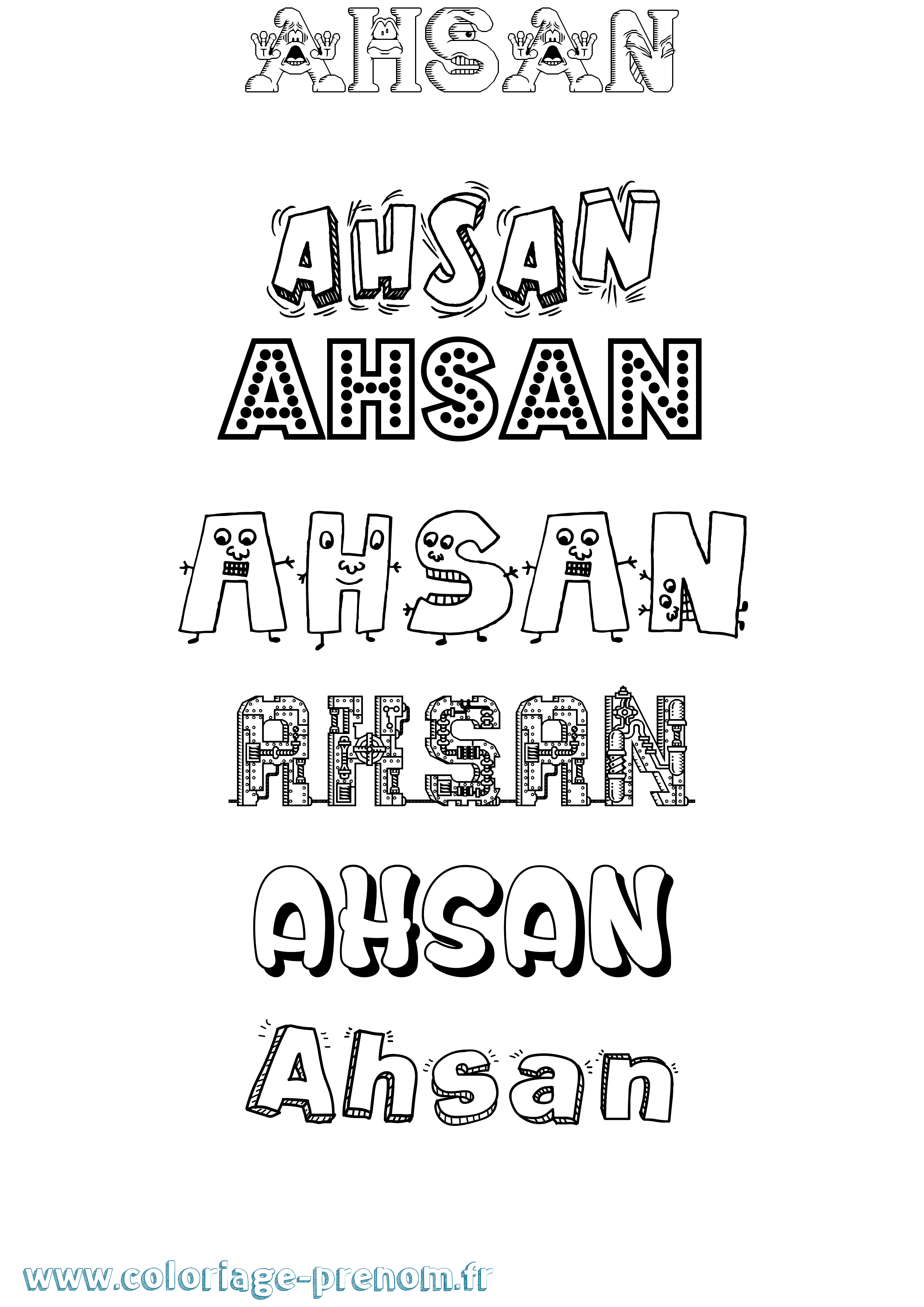 Coloriage prénom Ahsan Fun