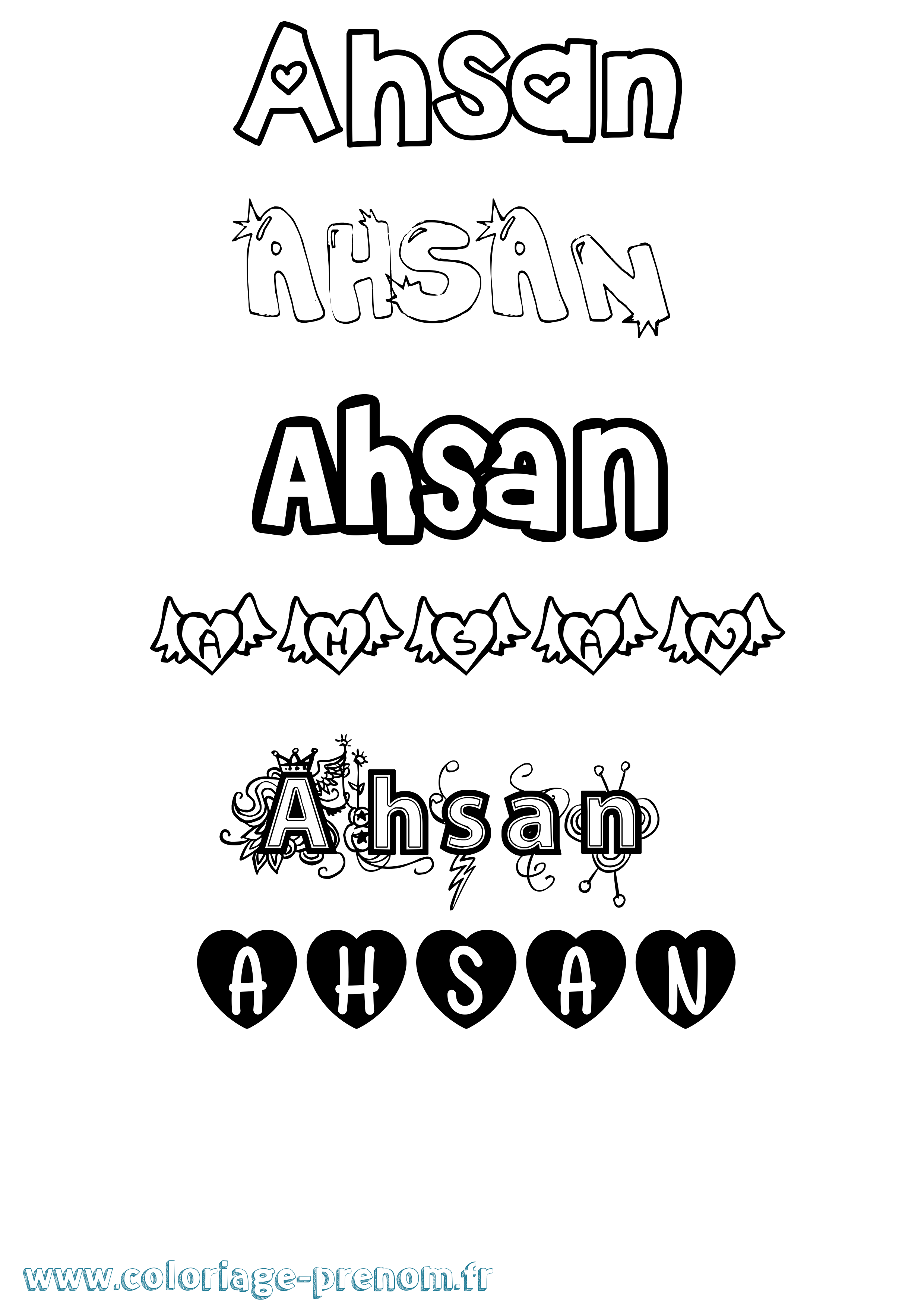 Coloriage prénom Ahsan Girly