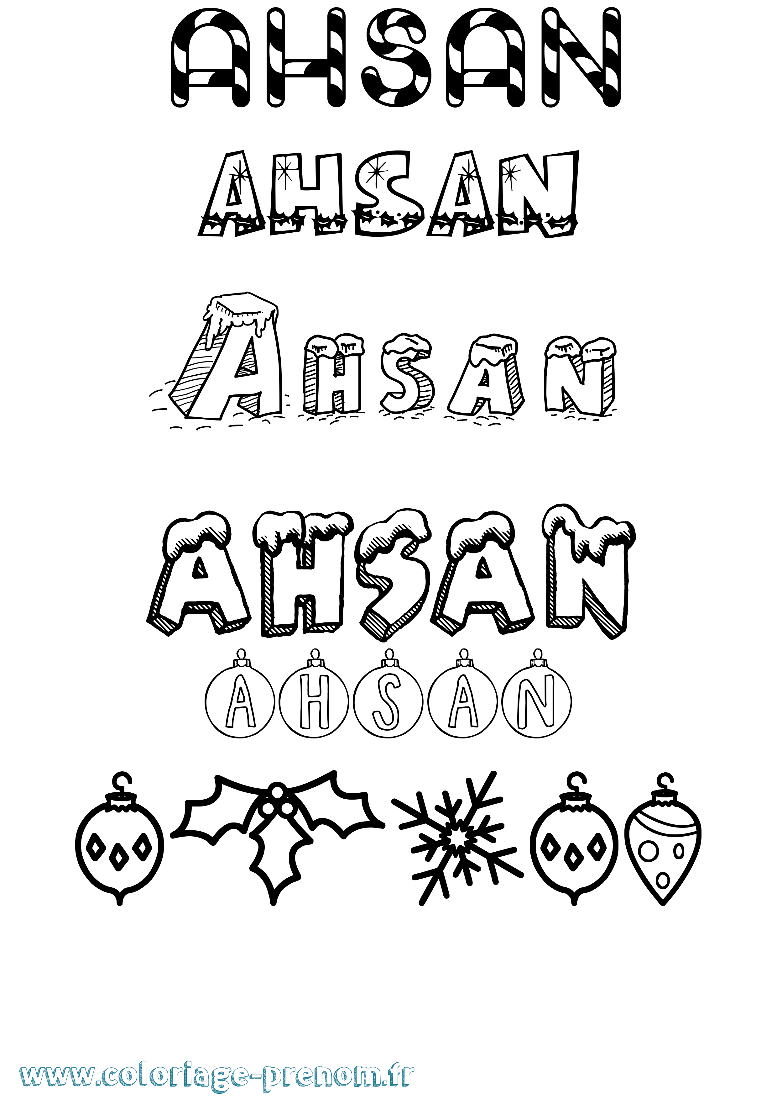 Coloriage prénom Ahsan Noël