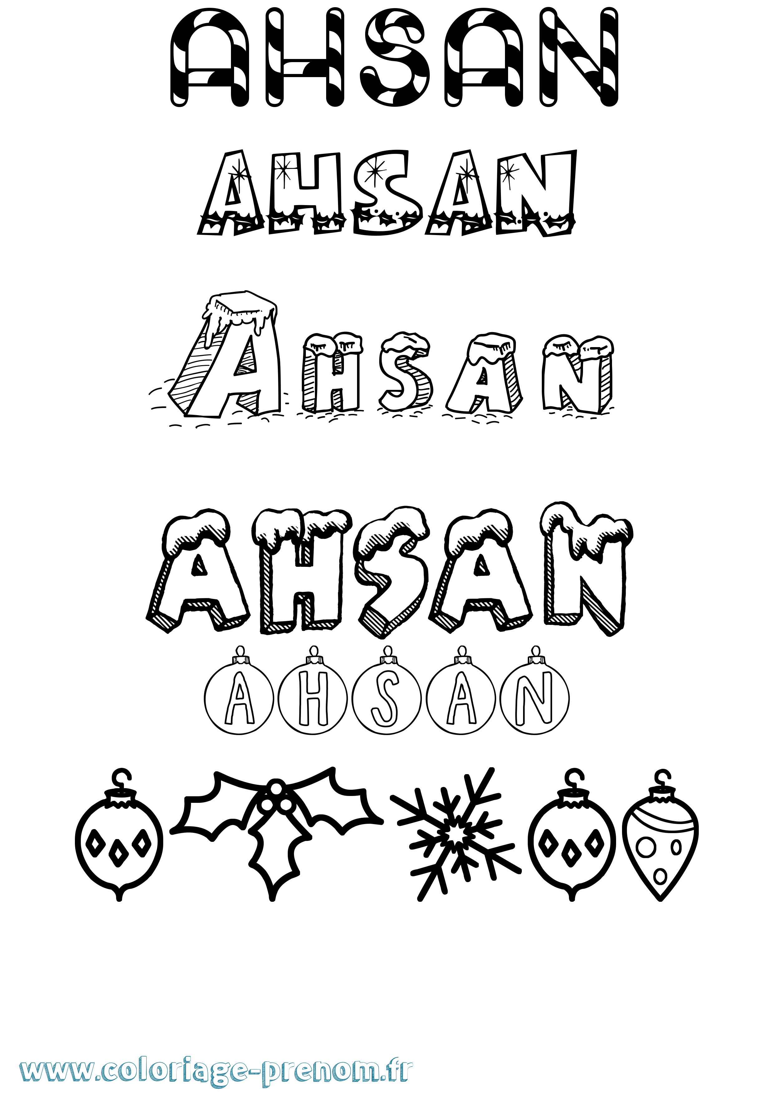 Coloriage Ahsan Noël Coloriage prénom Ahsan Noël