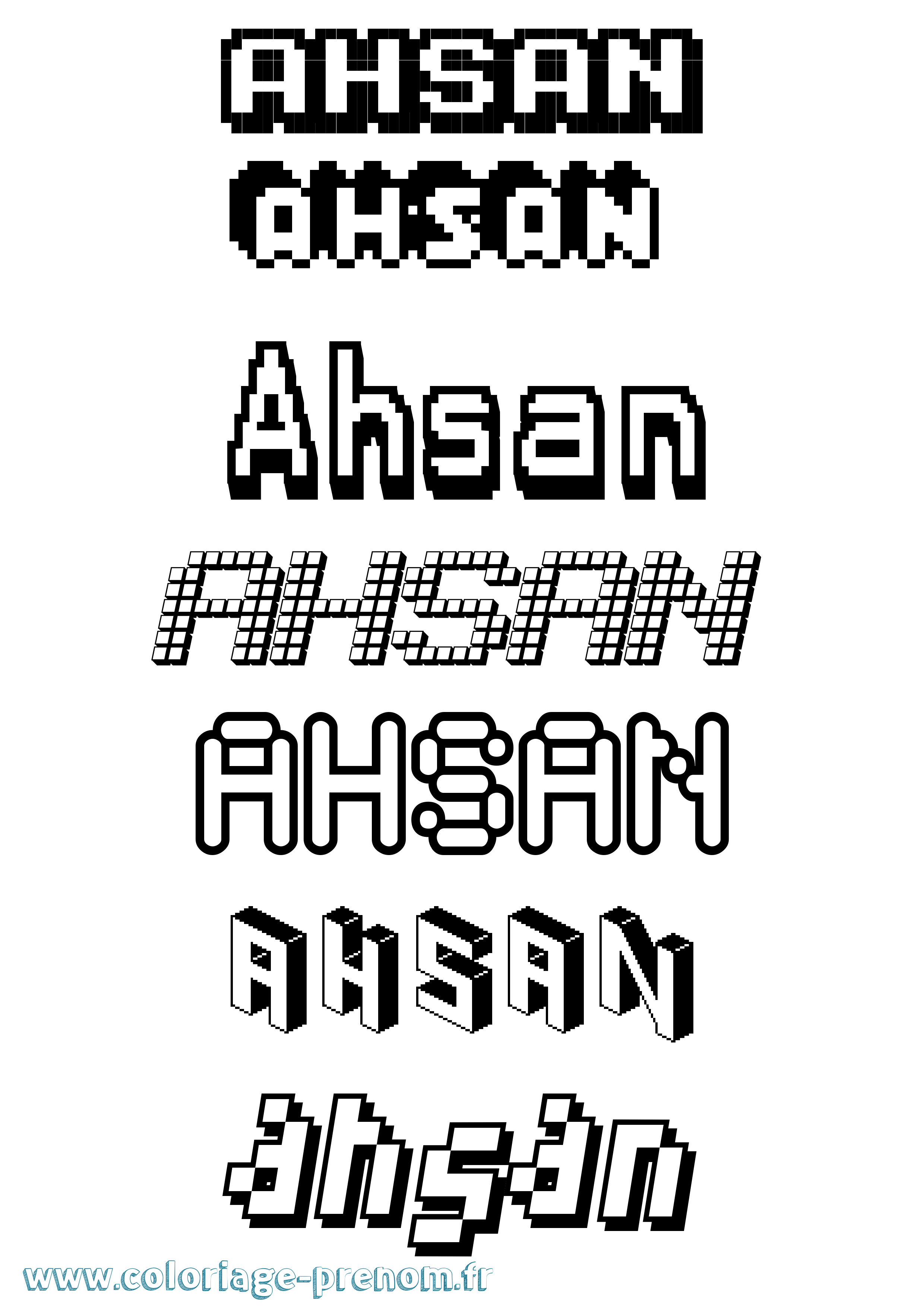 Coloriage prénom Ahsan Pixel