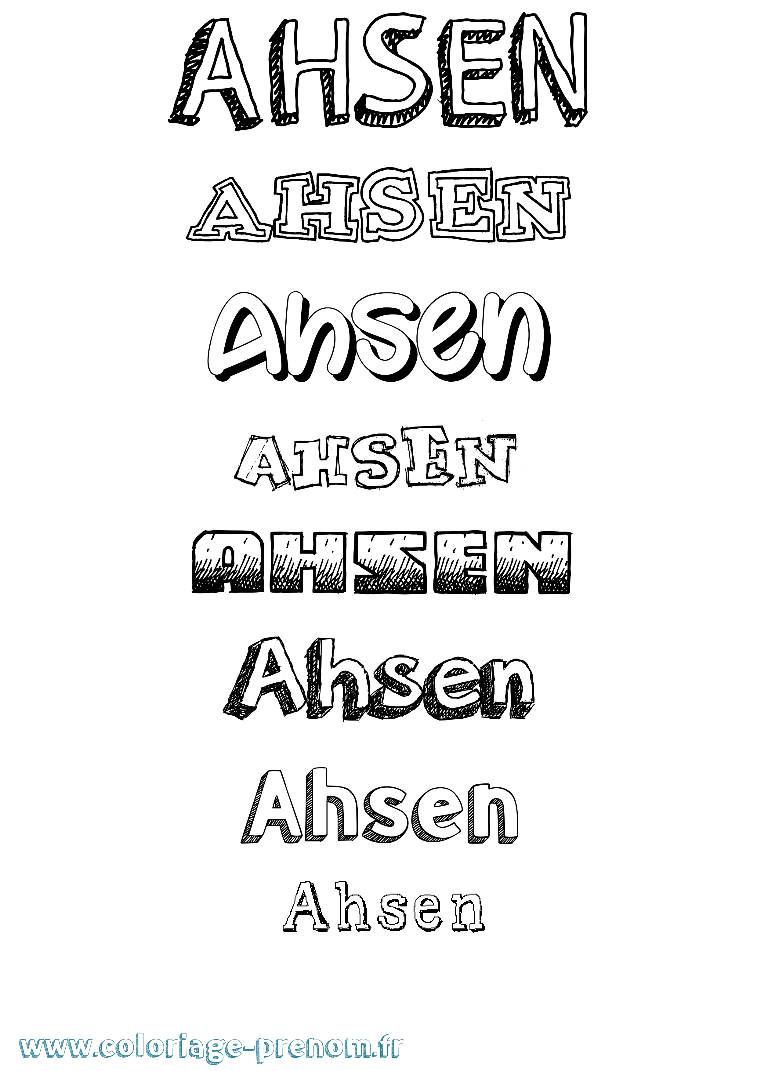 Coloriage prénom Ahsen Dessiné