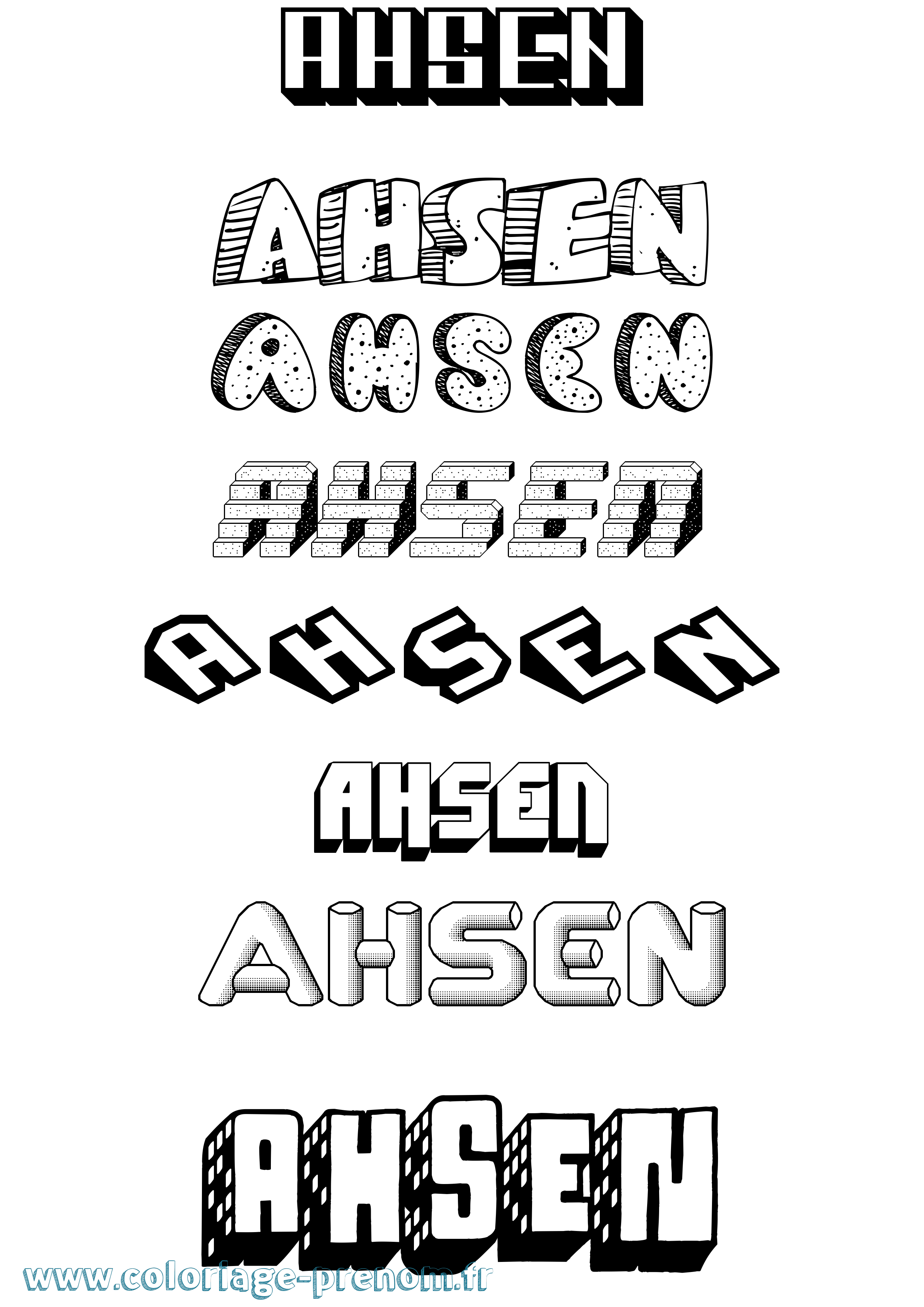 Coloriage prénom Ahsen Effet 3D