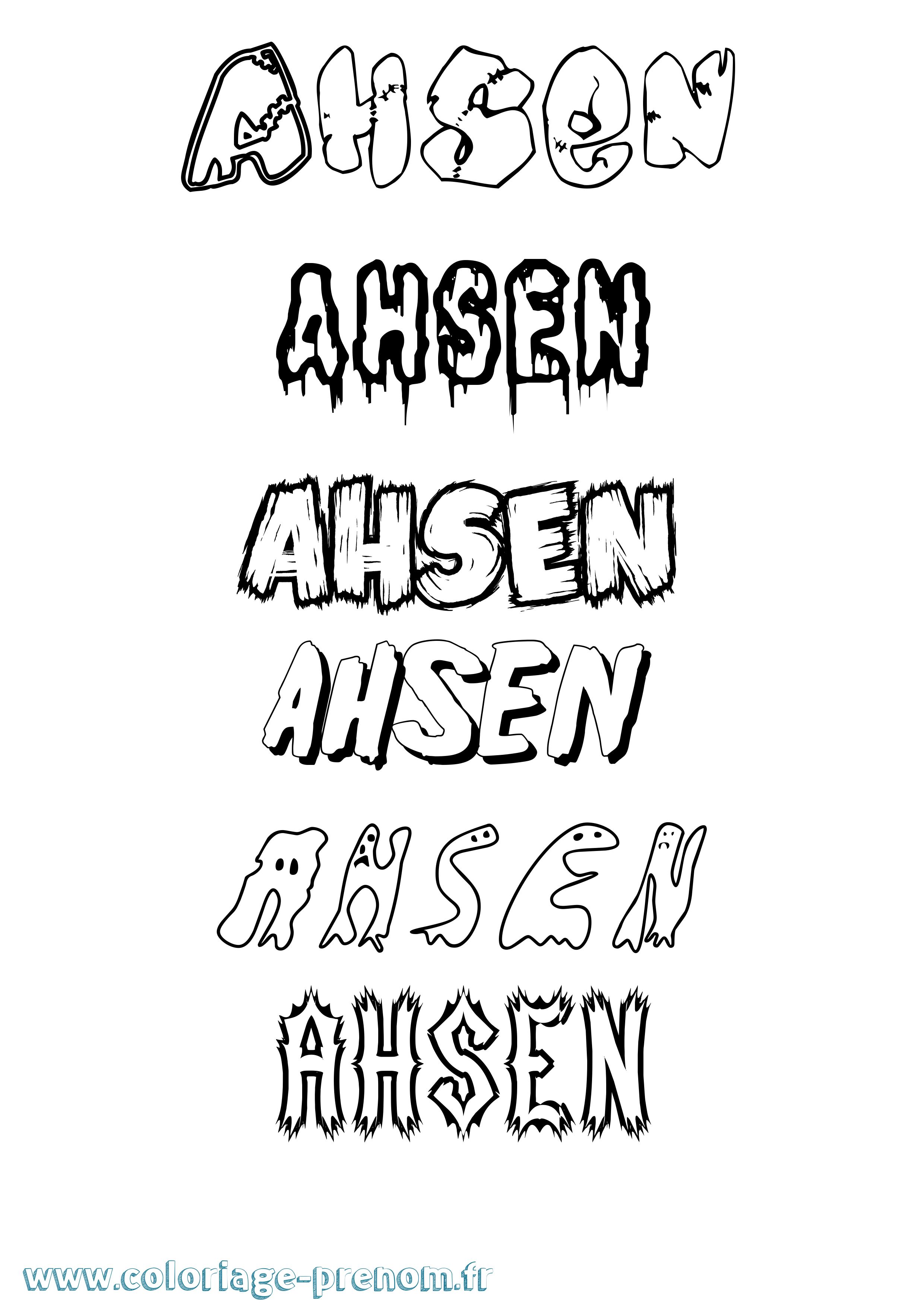 Coloriage prénom Ahsen Frisson