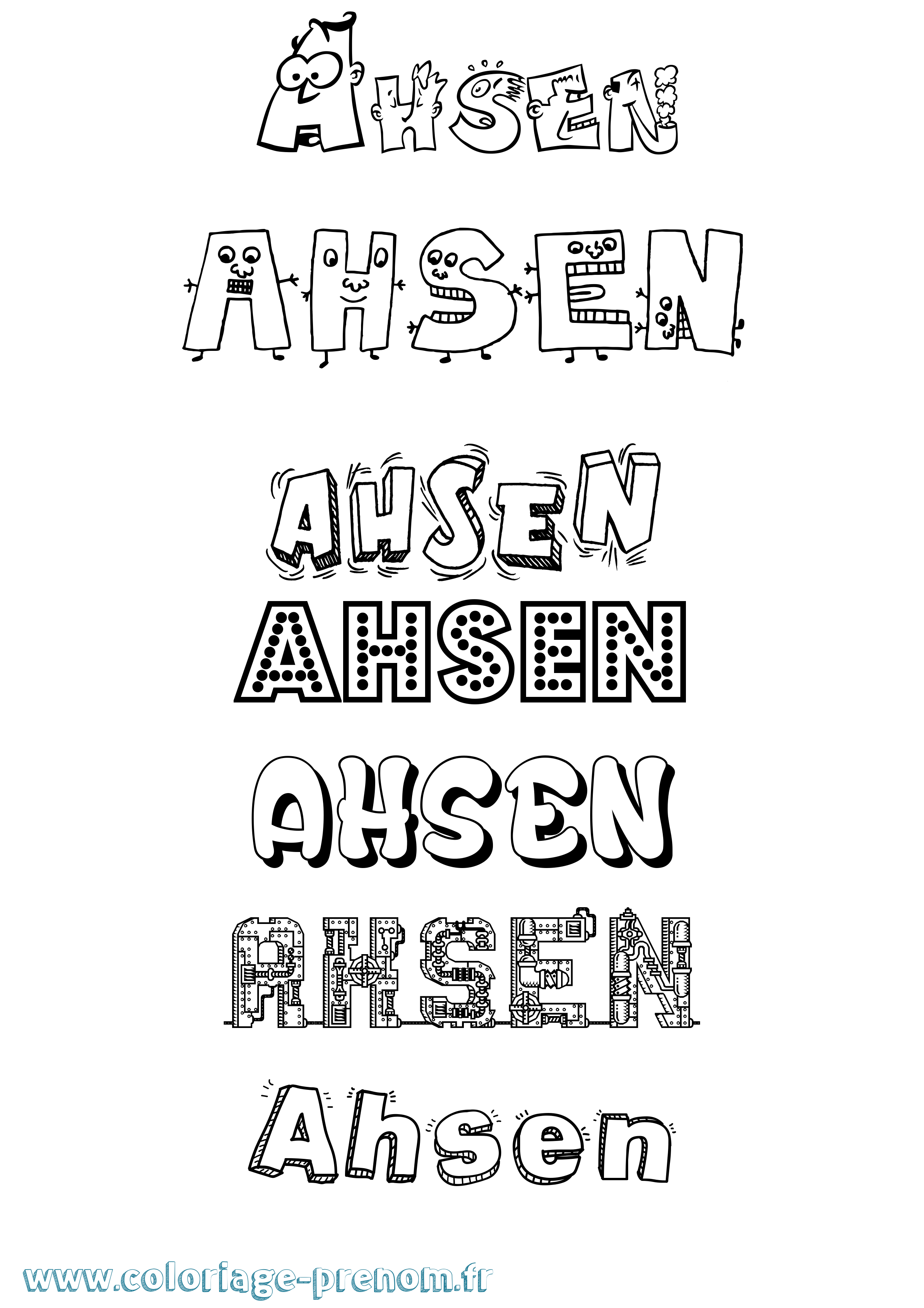 Coloriage prénom Ahsen Fun