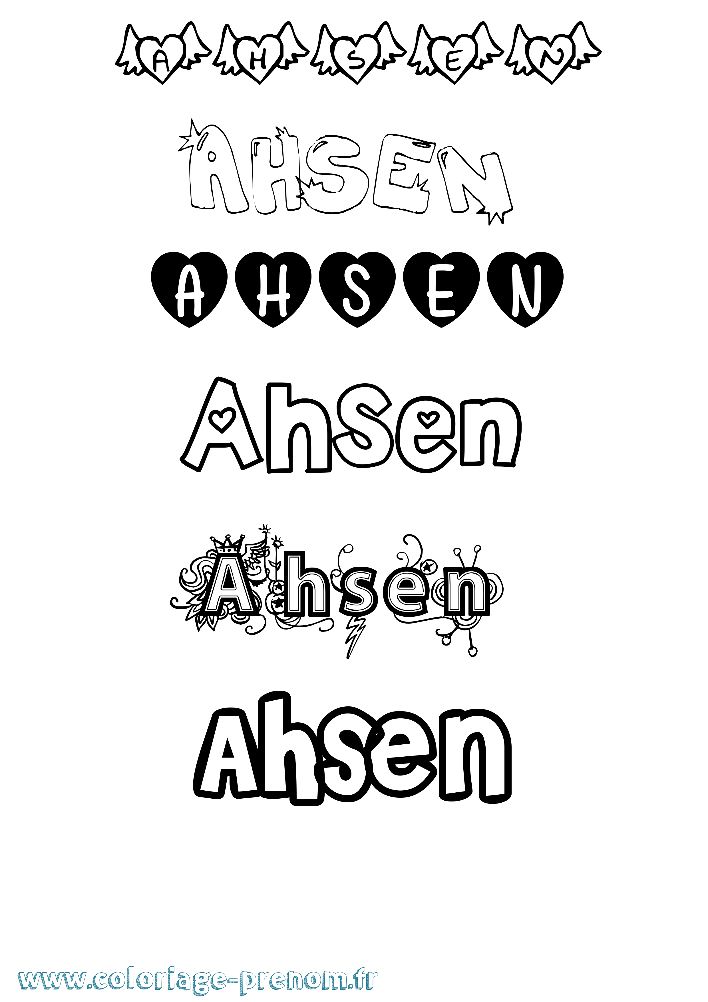Coloriage prénom Ahsen Girly