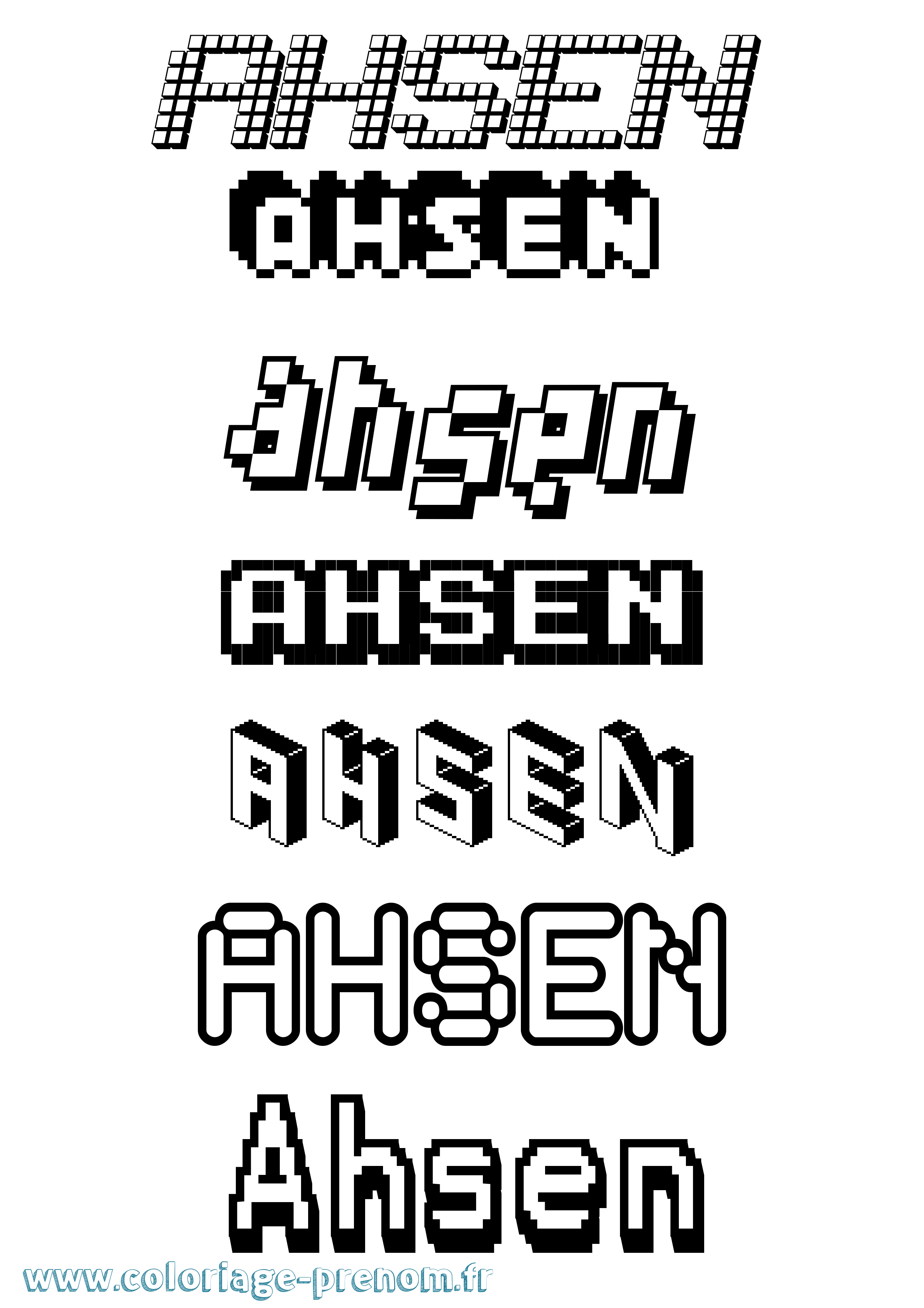 Coloriage prénom Ahsen Pixel