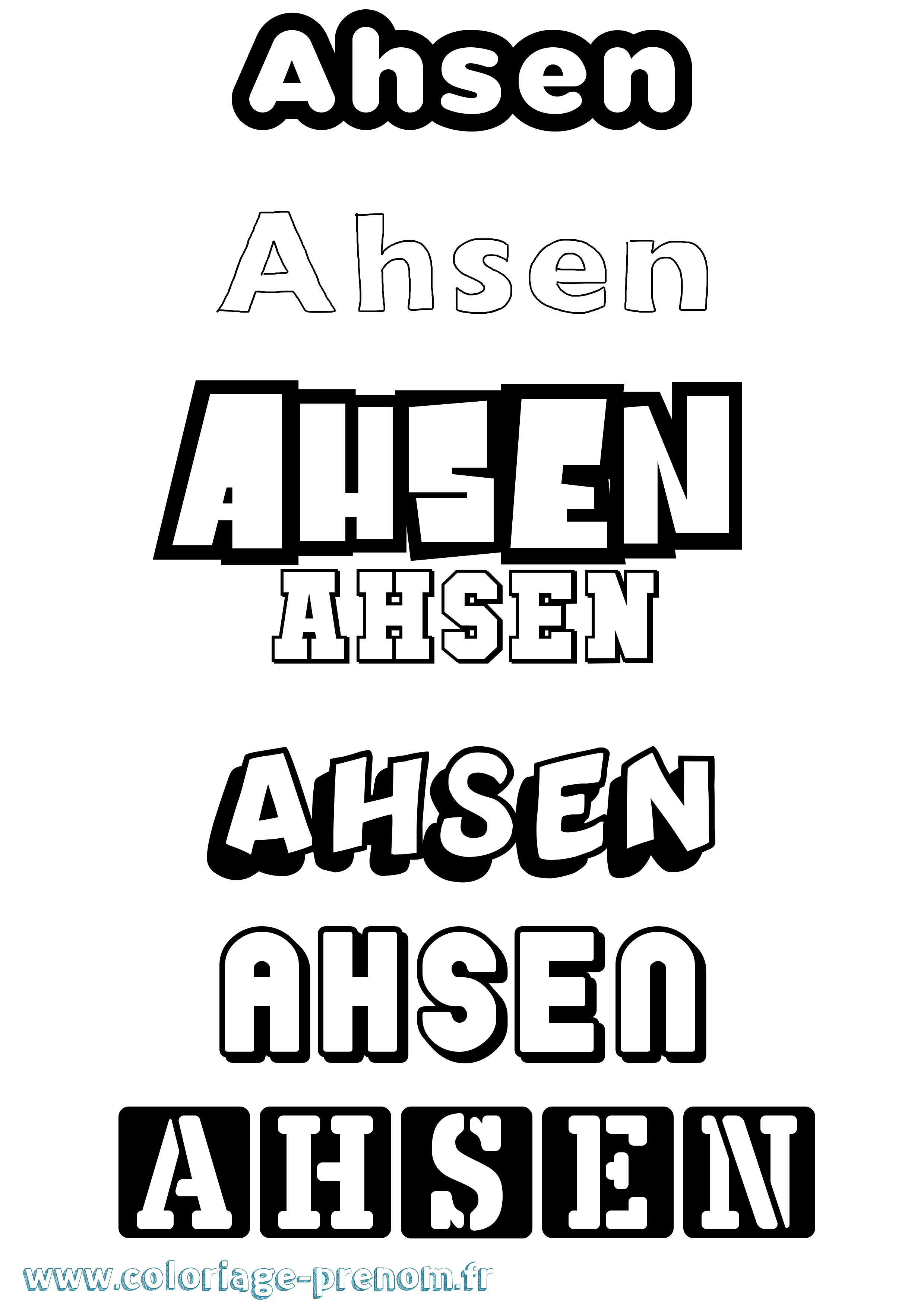 Coloriage prénom Ahsen Simple