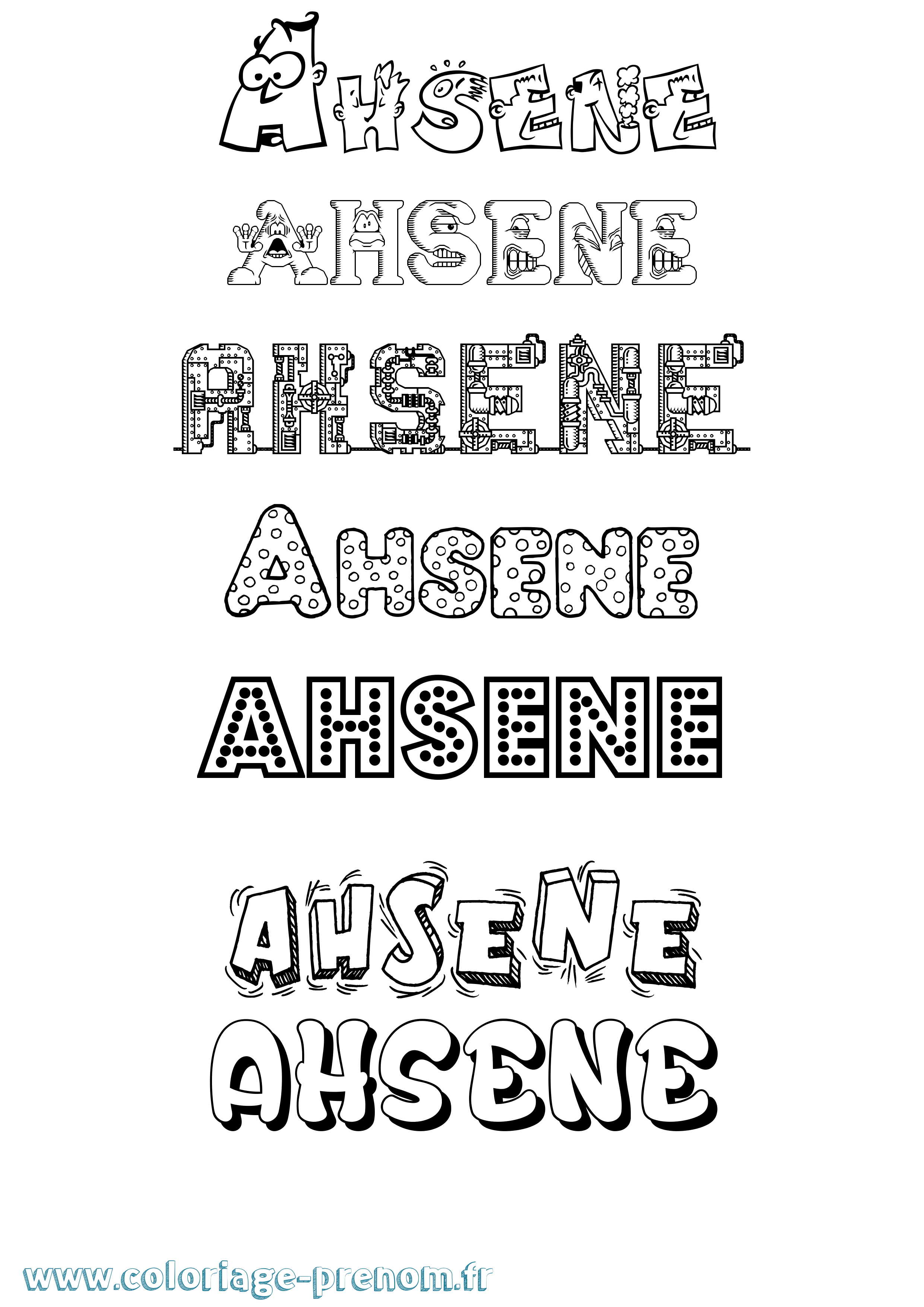 Coloriage prénom Ahsene Fun