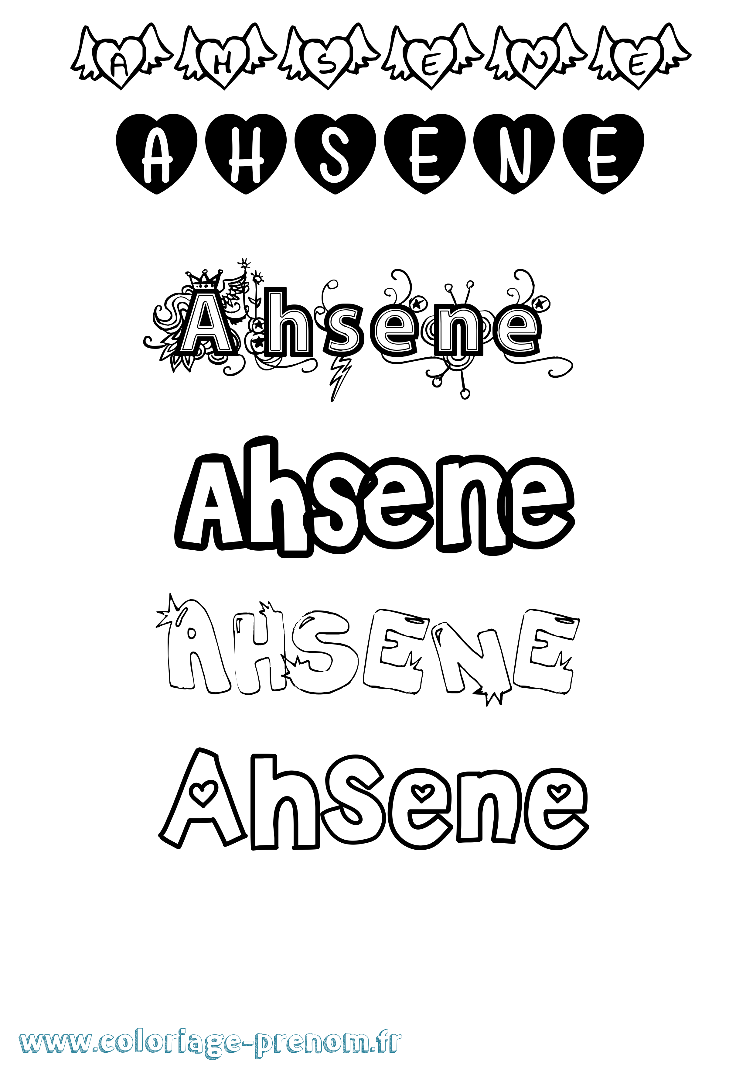 Coloriage prénom Ahsene Girly