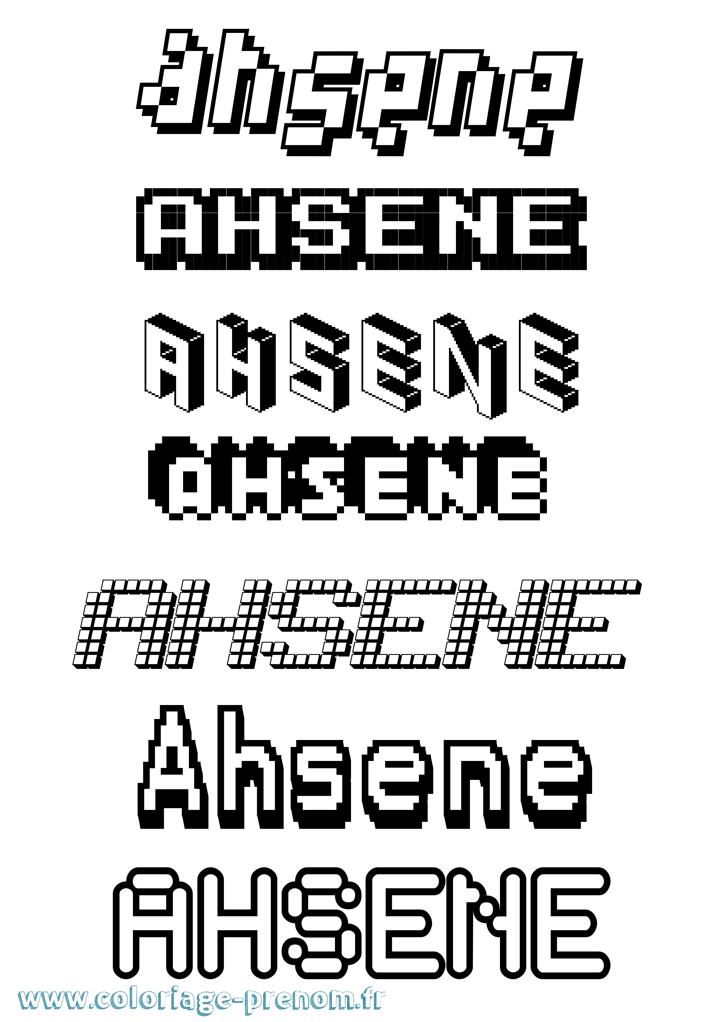 Coloriage prénom Ahsene Pixel