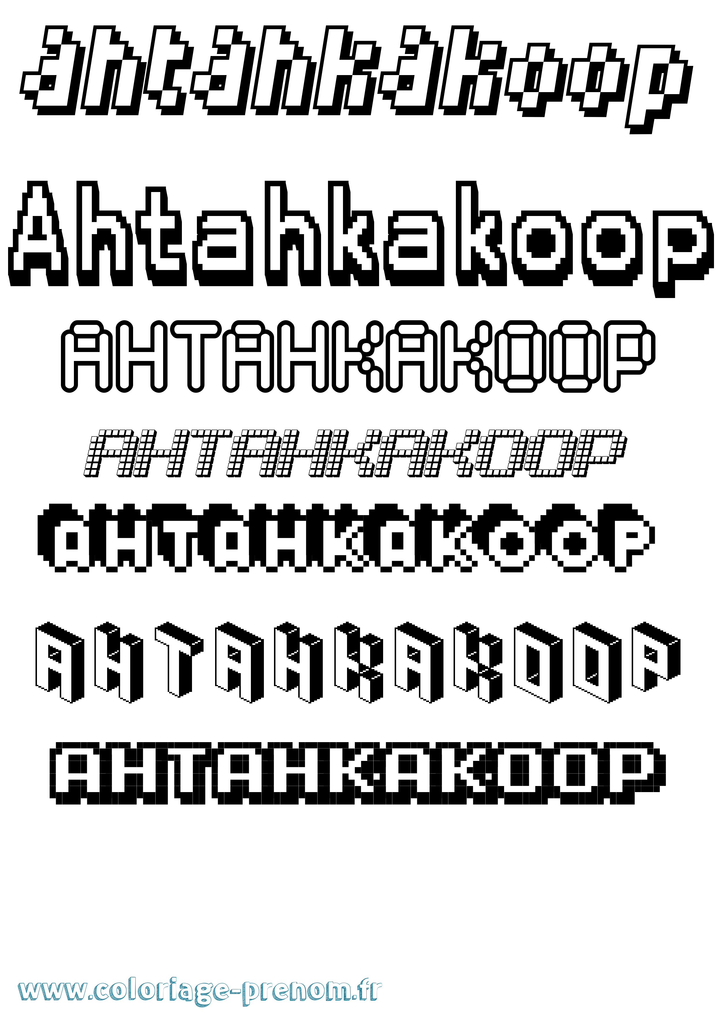 Coloriage prénom Ahtahkakoop Pixel