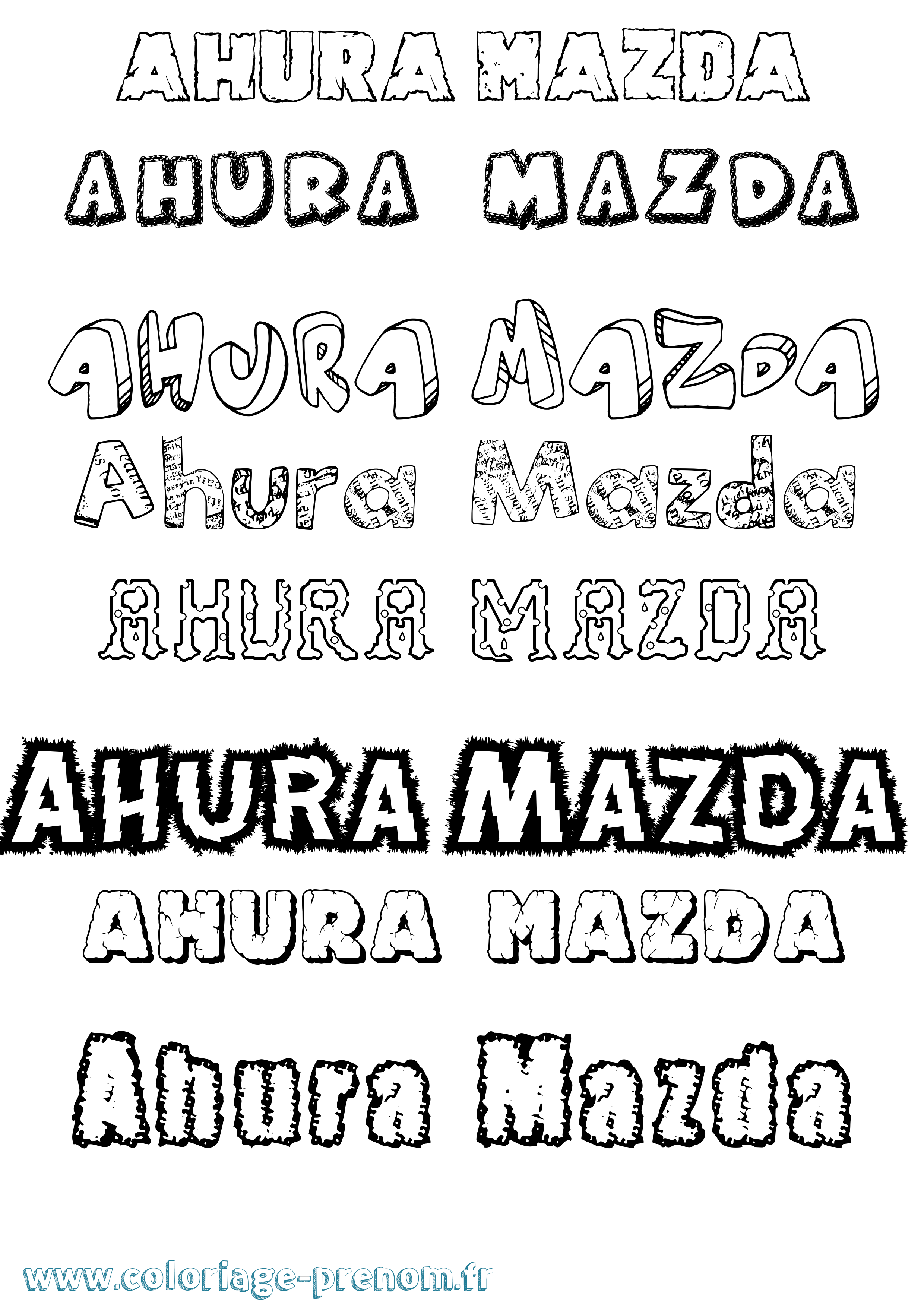 Coloriage Ahura Mazda Destructuré Coloriage prénom Ahura Mazda Destructuré