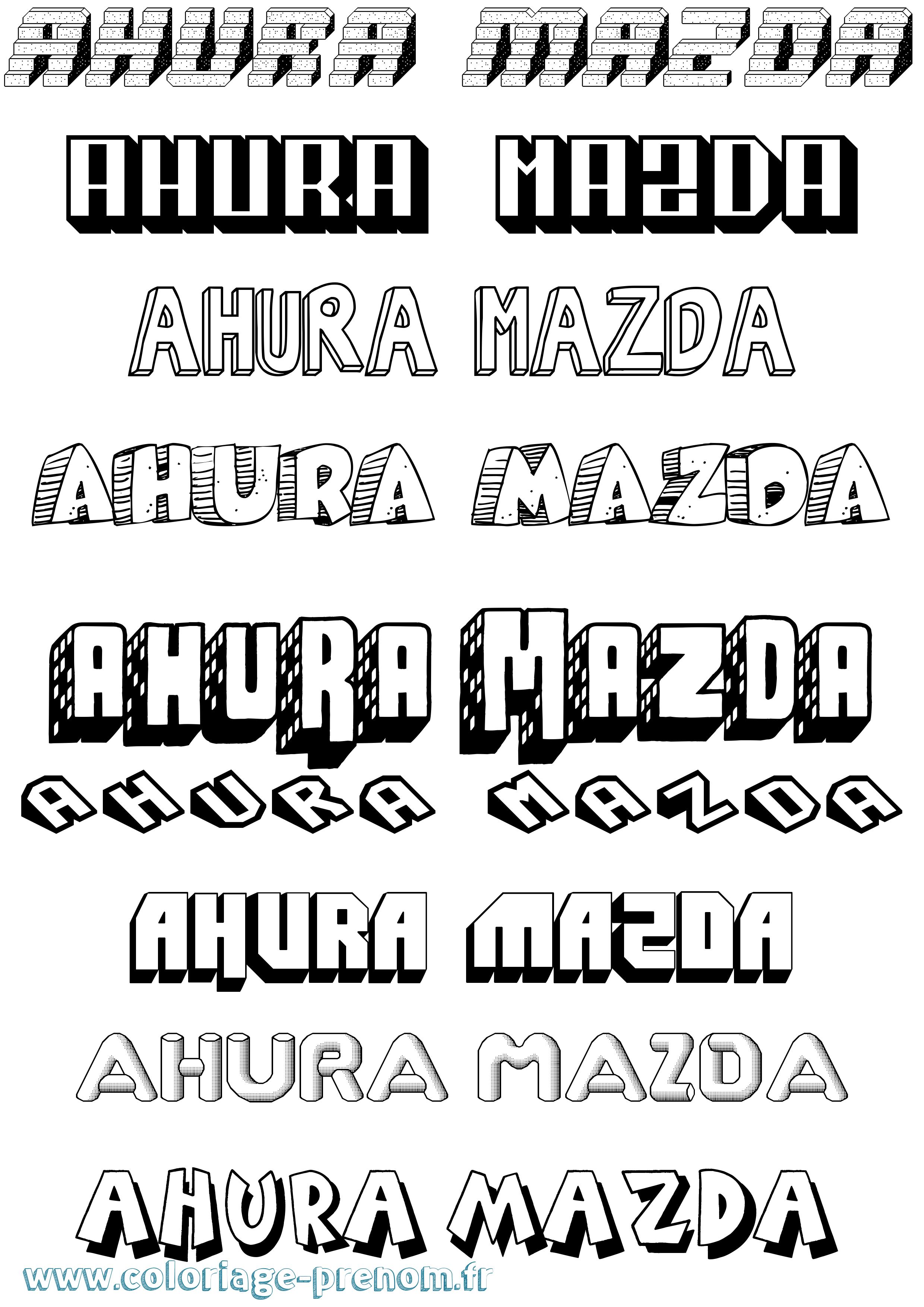 Coloriage Ahura Mazda Effet 3D Coloriage prénom Ahura Mazda Effet 3D