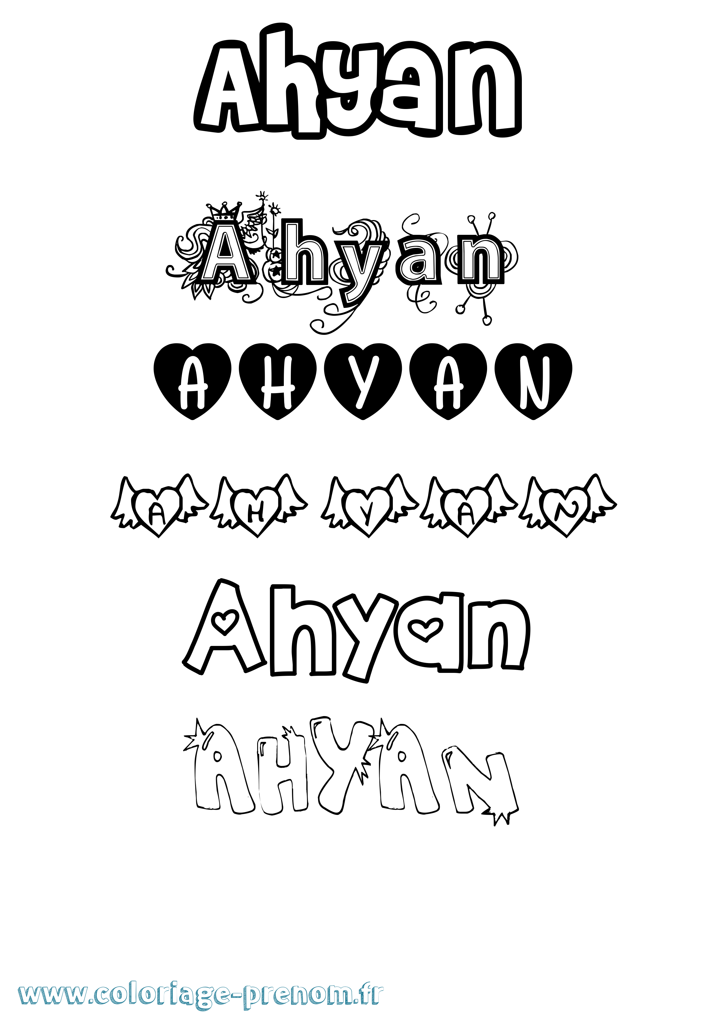 Coloriage prénom Ahyan Girly