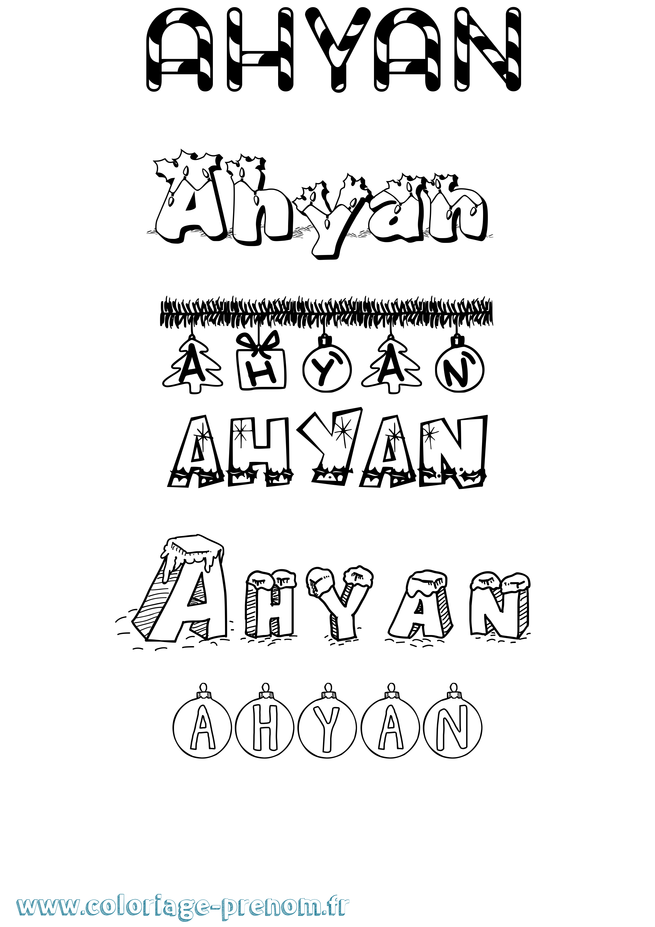 Coloriage prénom Ahyan Noël