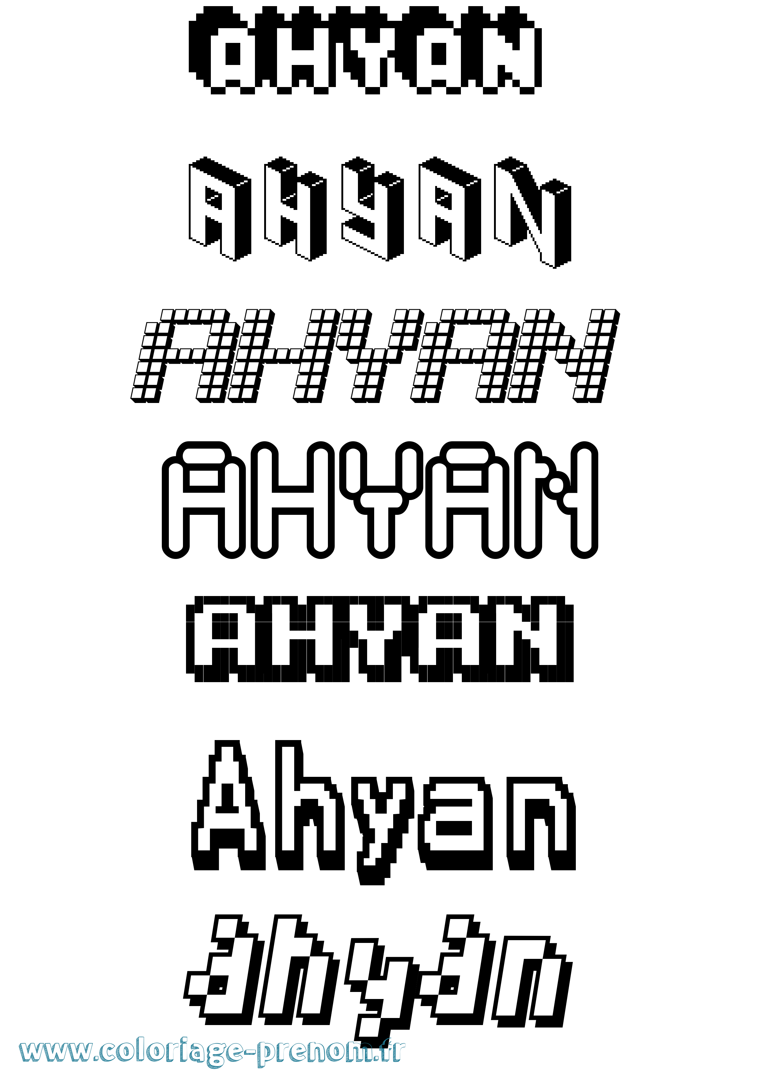 Coloriage prénom Ahyan Pixel