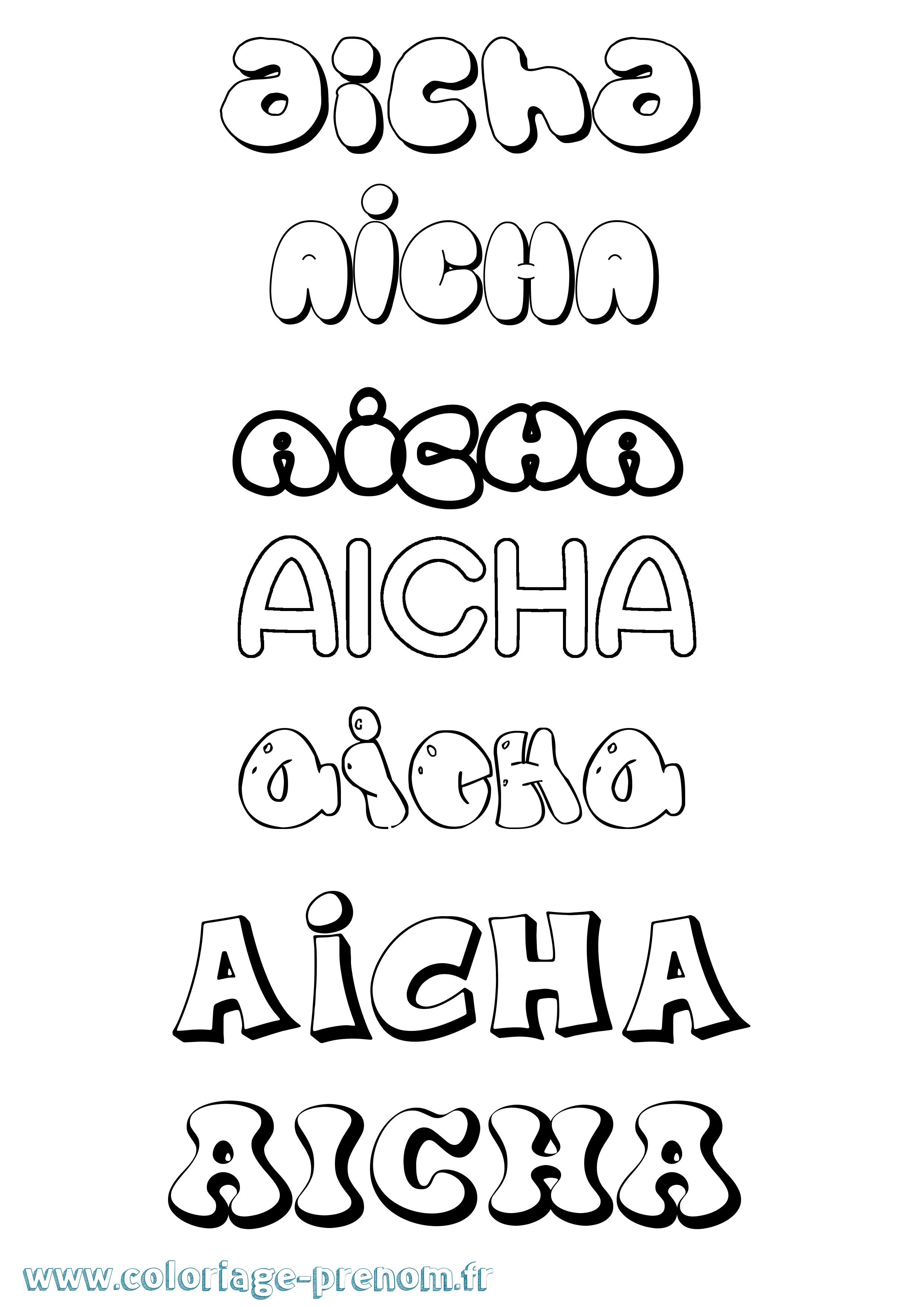 Coloriage prénom Aicha Bubble