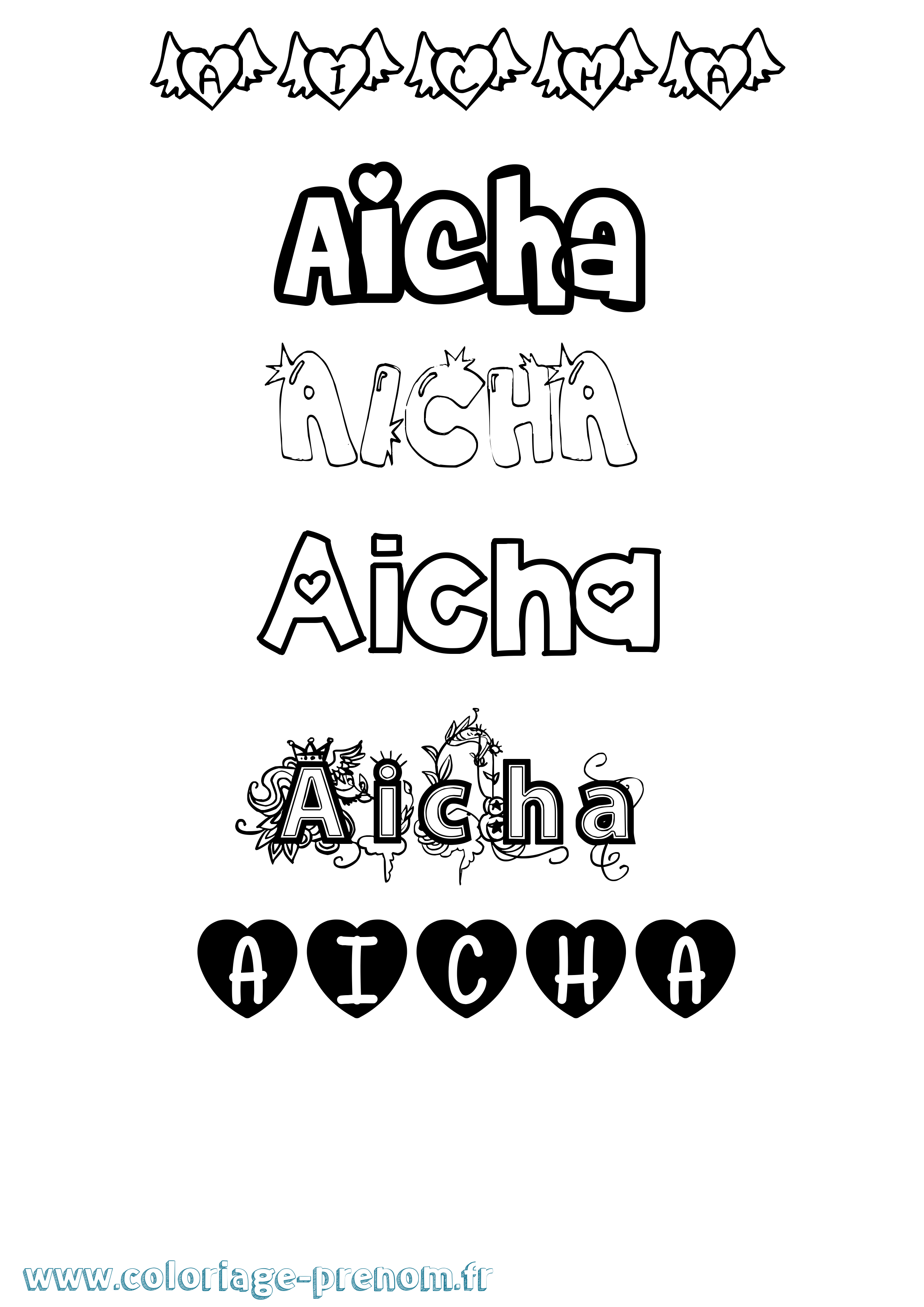 Coloriage prénom Aicha Girly