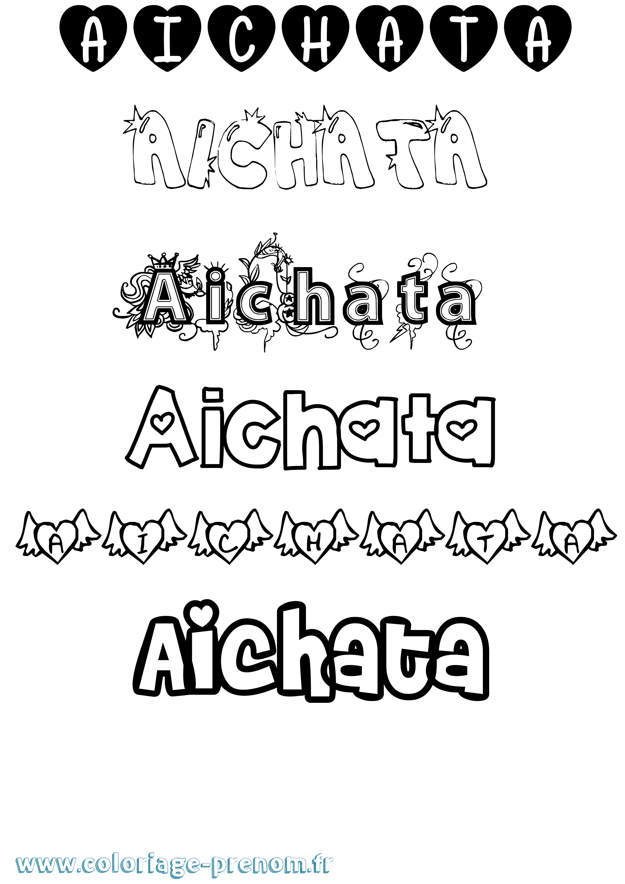 Coloriage prénom Aichata Girly