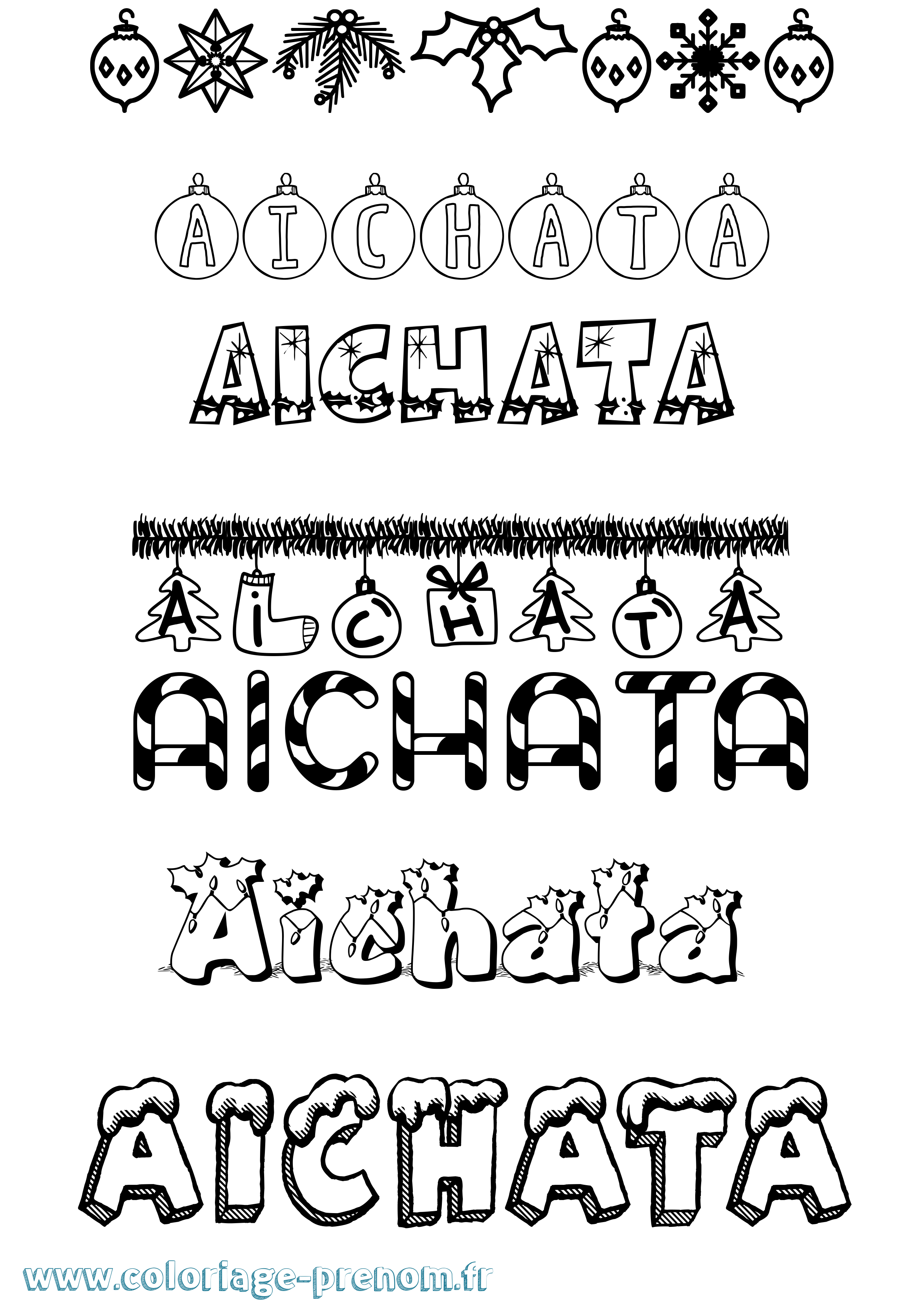 Coloriage prénom Aichata Noël