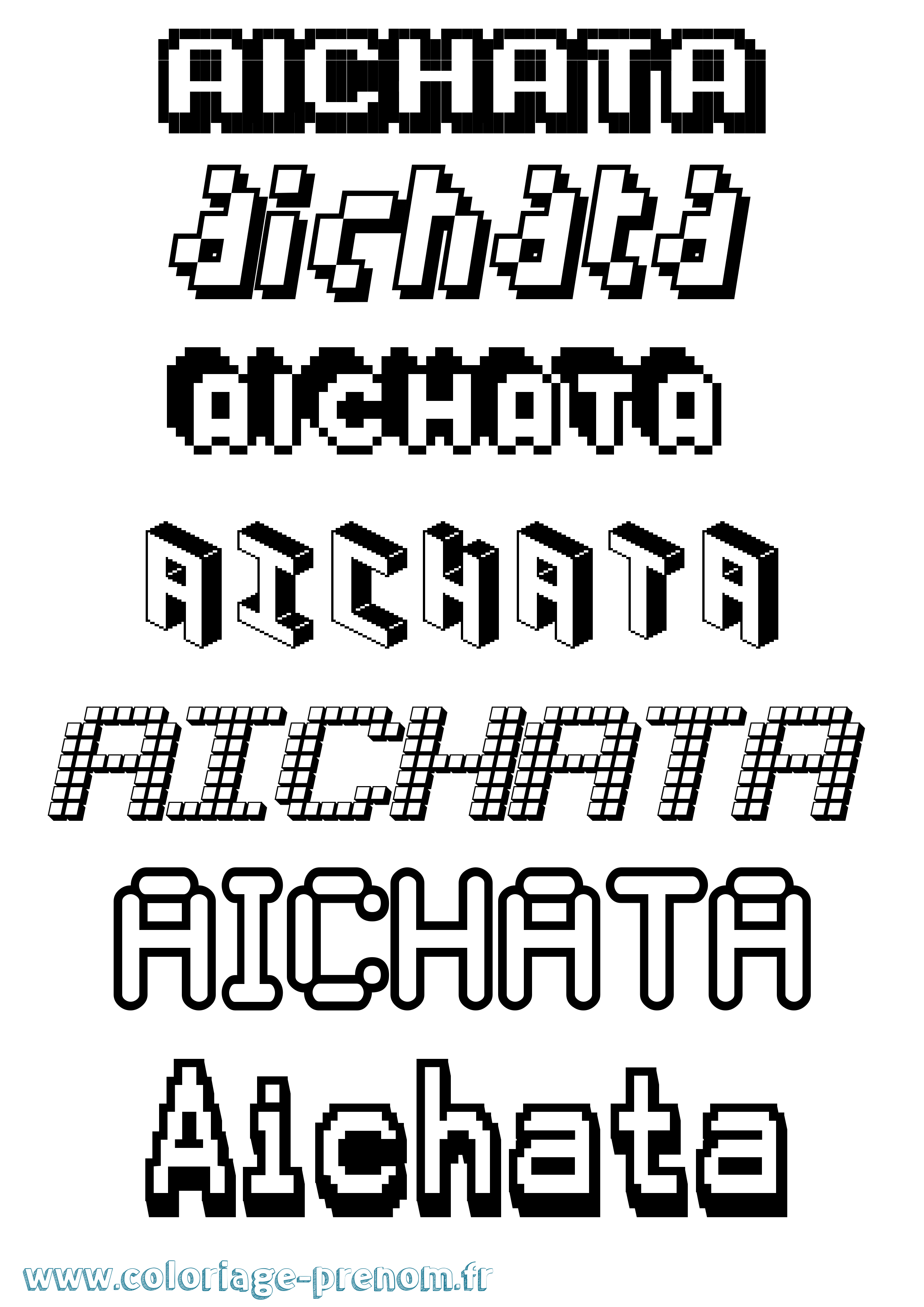 Coloriage prénom Aichata Pixel