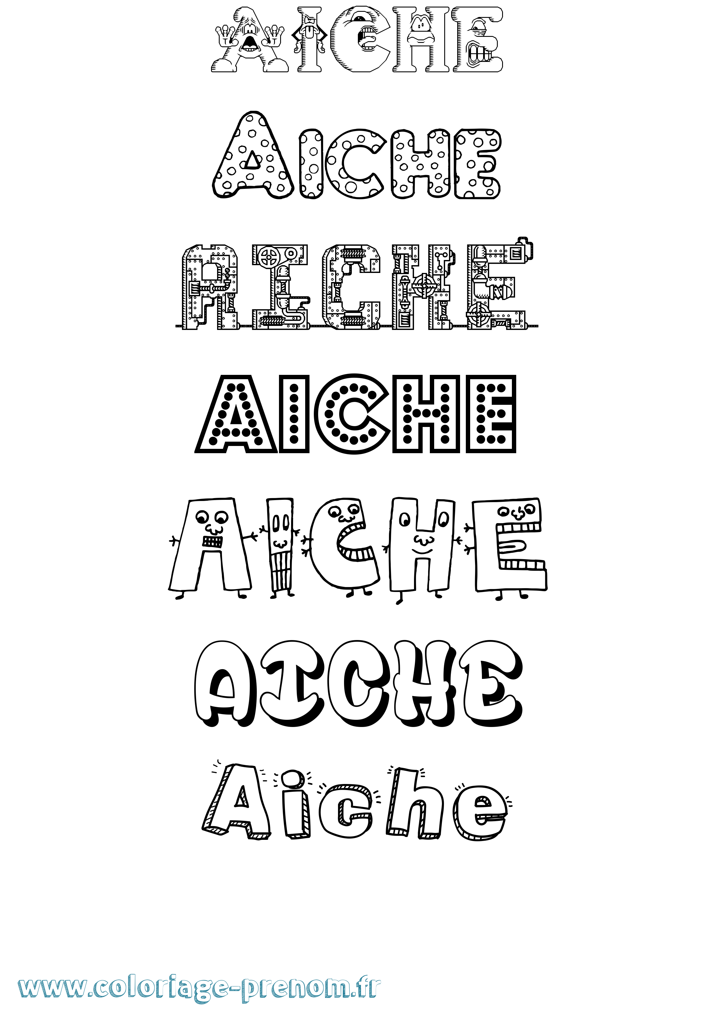 Coloriage prénom Aiche Fun