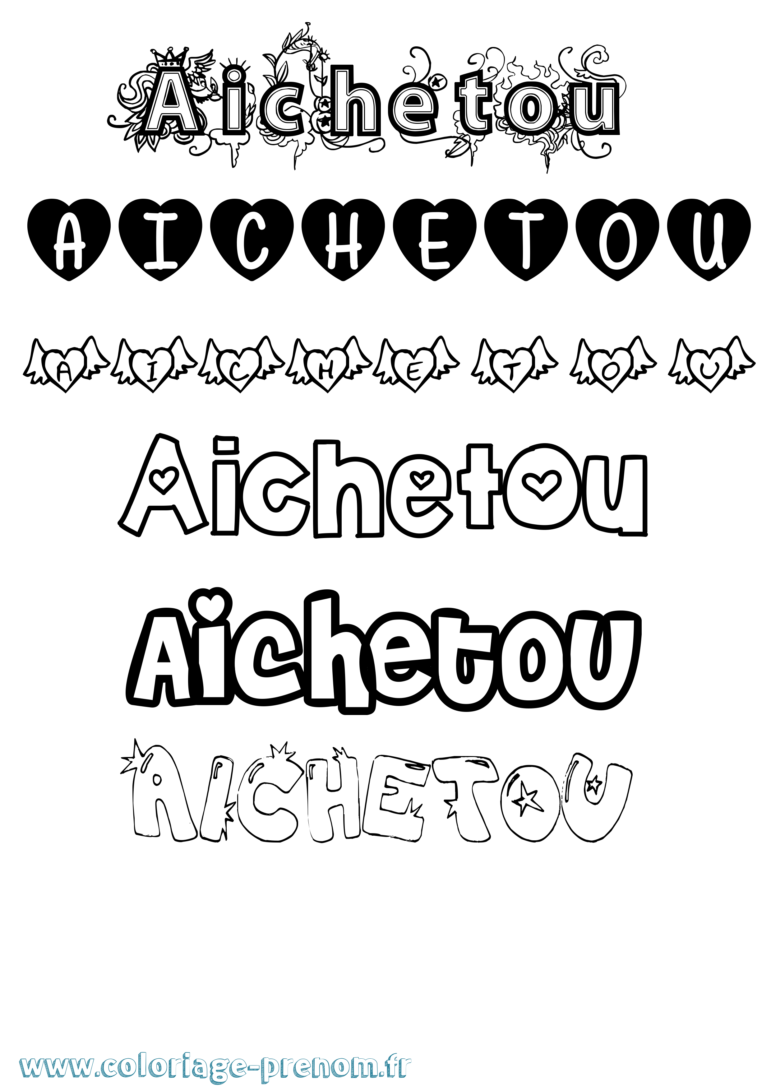 Coloriage prénom Aichetou Girly