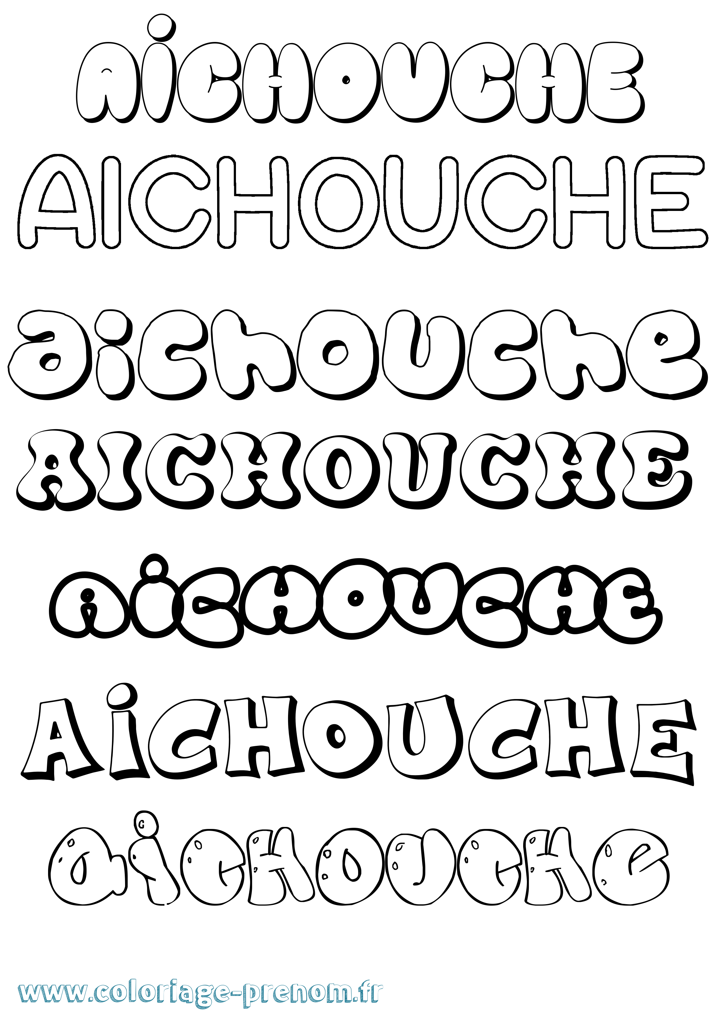 Coloriage prénom Aichouche Bubble