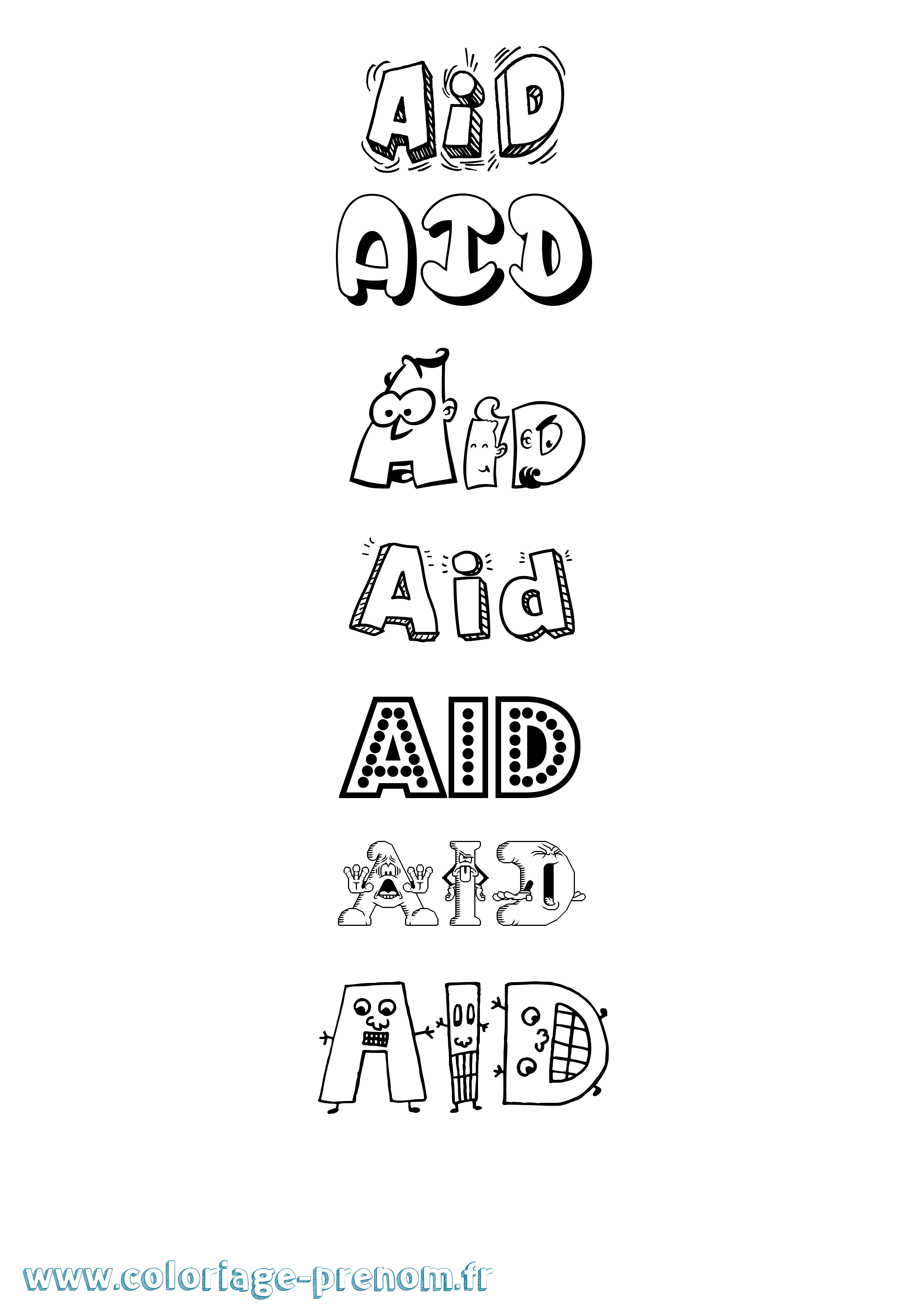 Coloriage prénom Aid Fun
