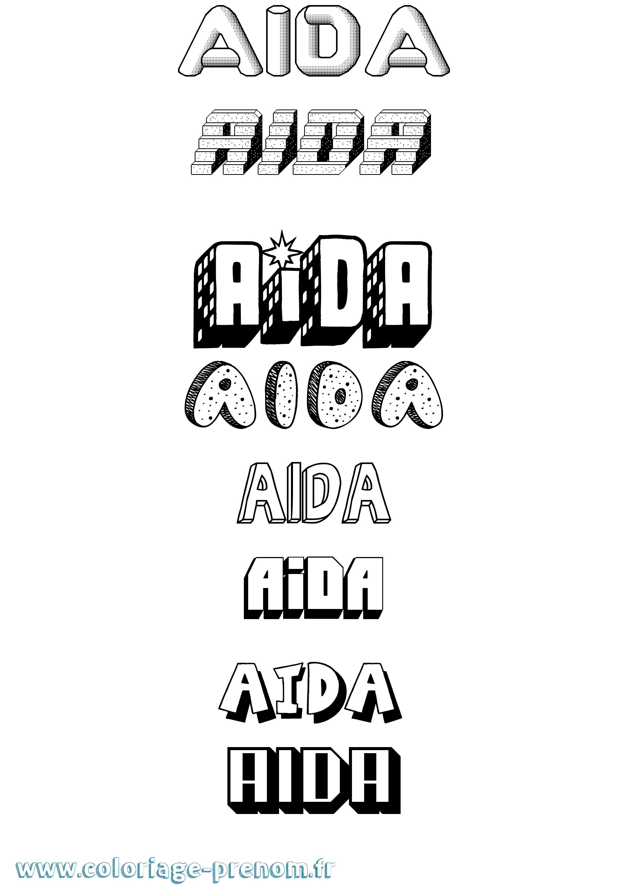Coloriage prénom Aida Effet 3D
