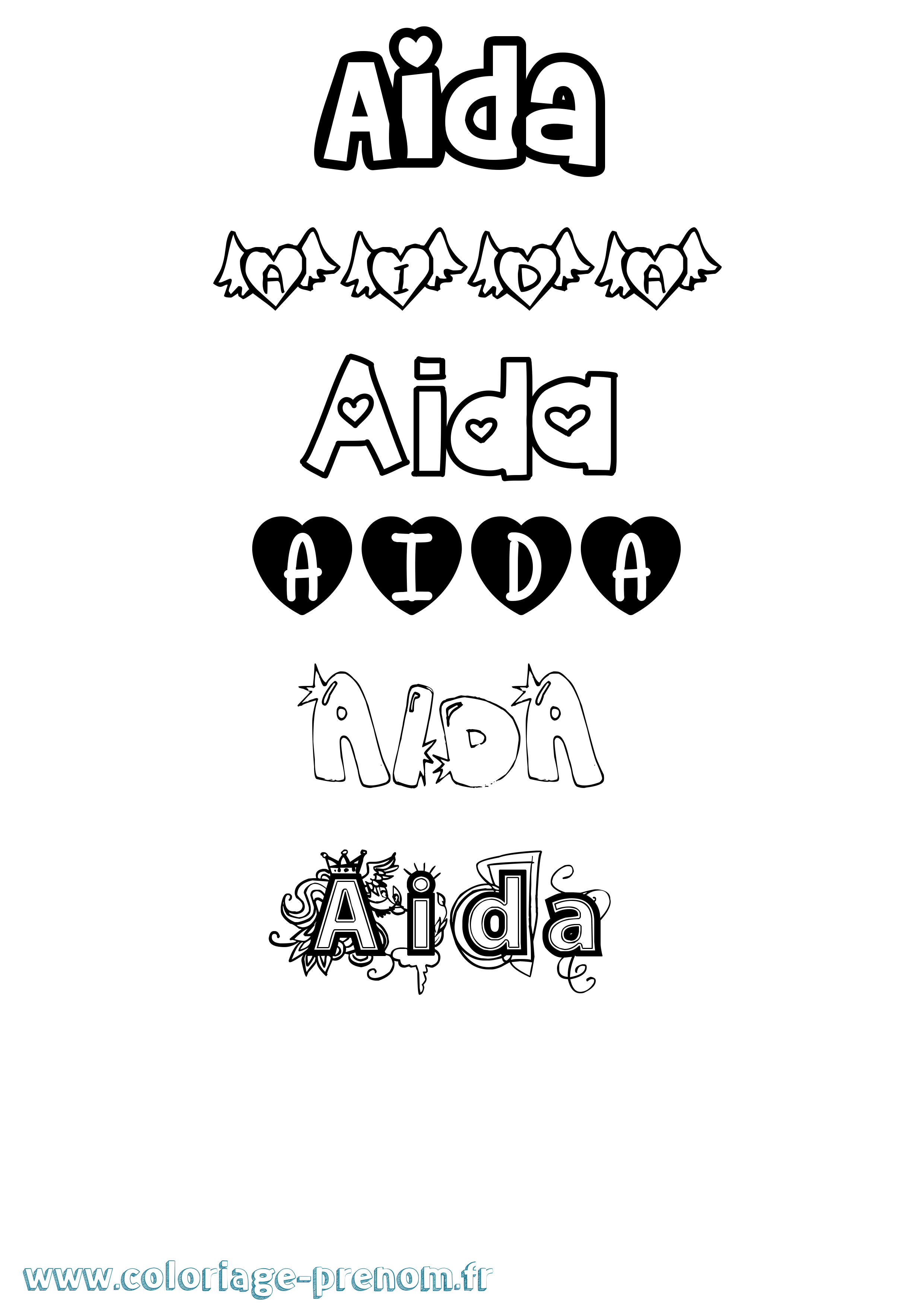 Coloriage prénom Aida Girly
