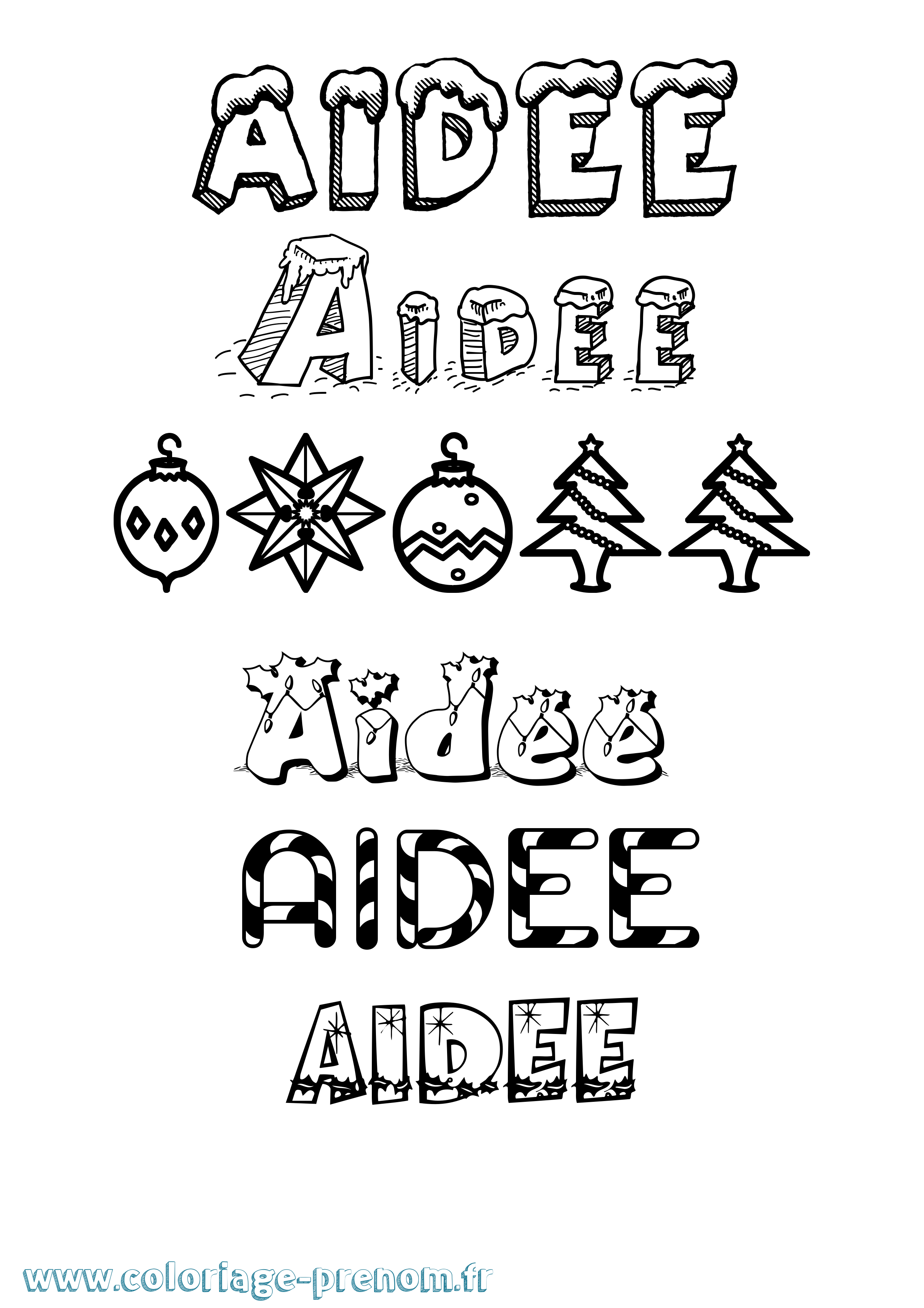 Coloriage prénom Aidee Noël