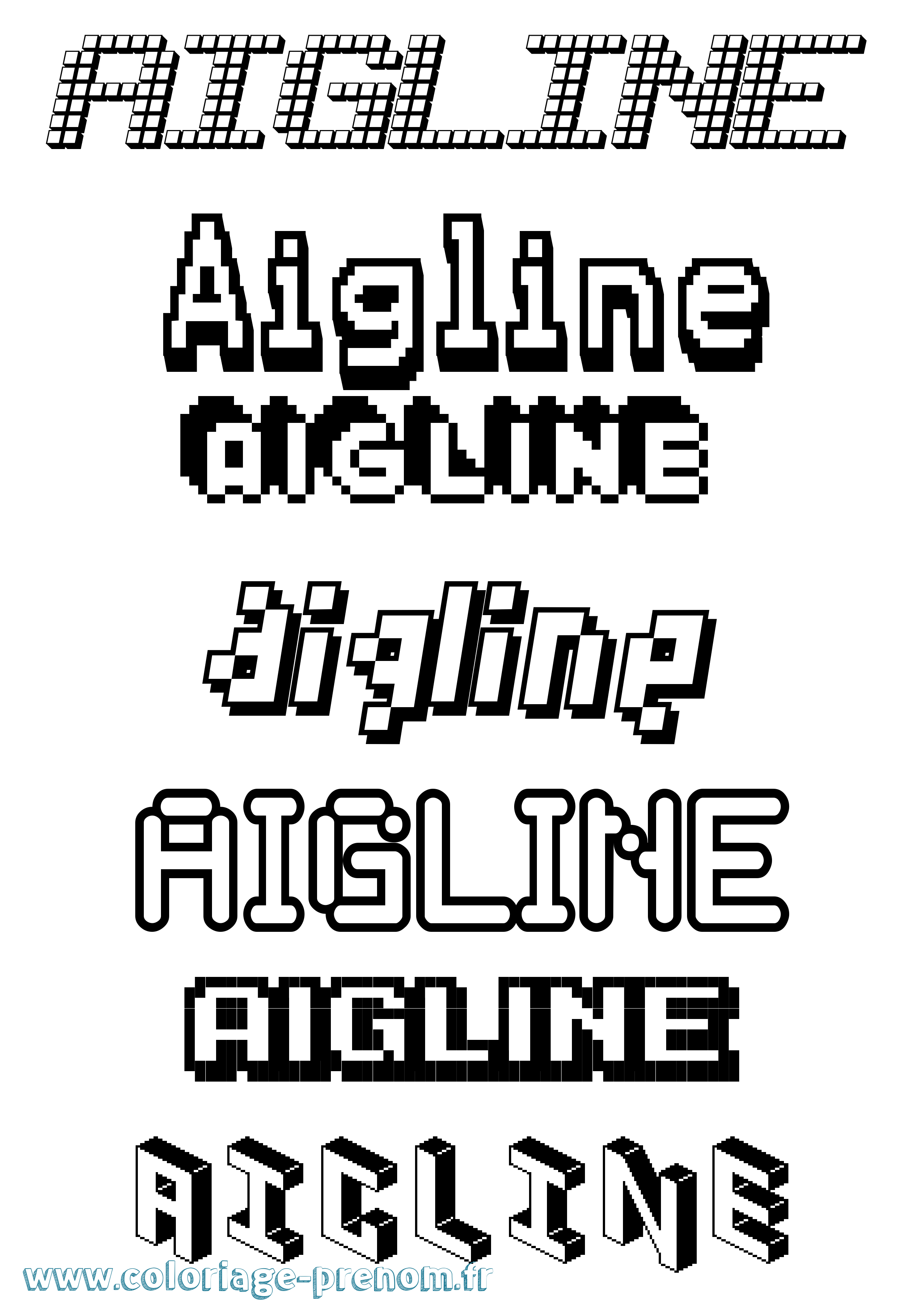 Coloriage prénom Aigline Pixel