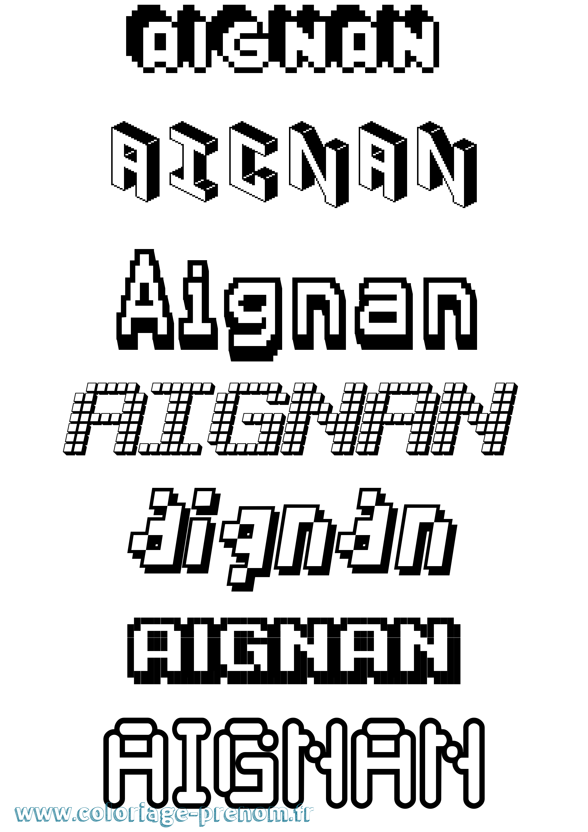 Coloriage prénom Aignan Pixel