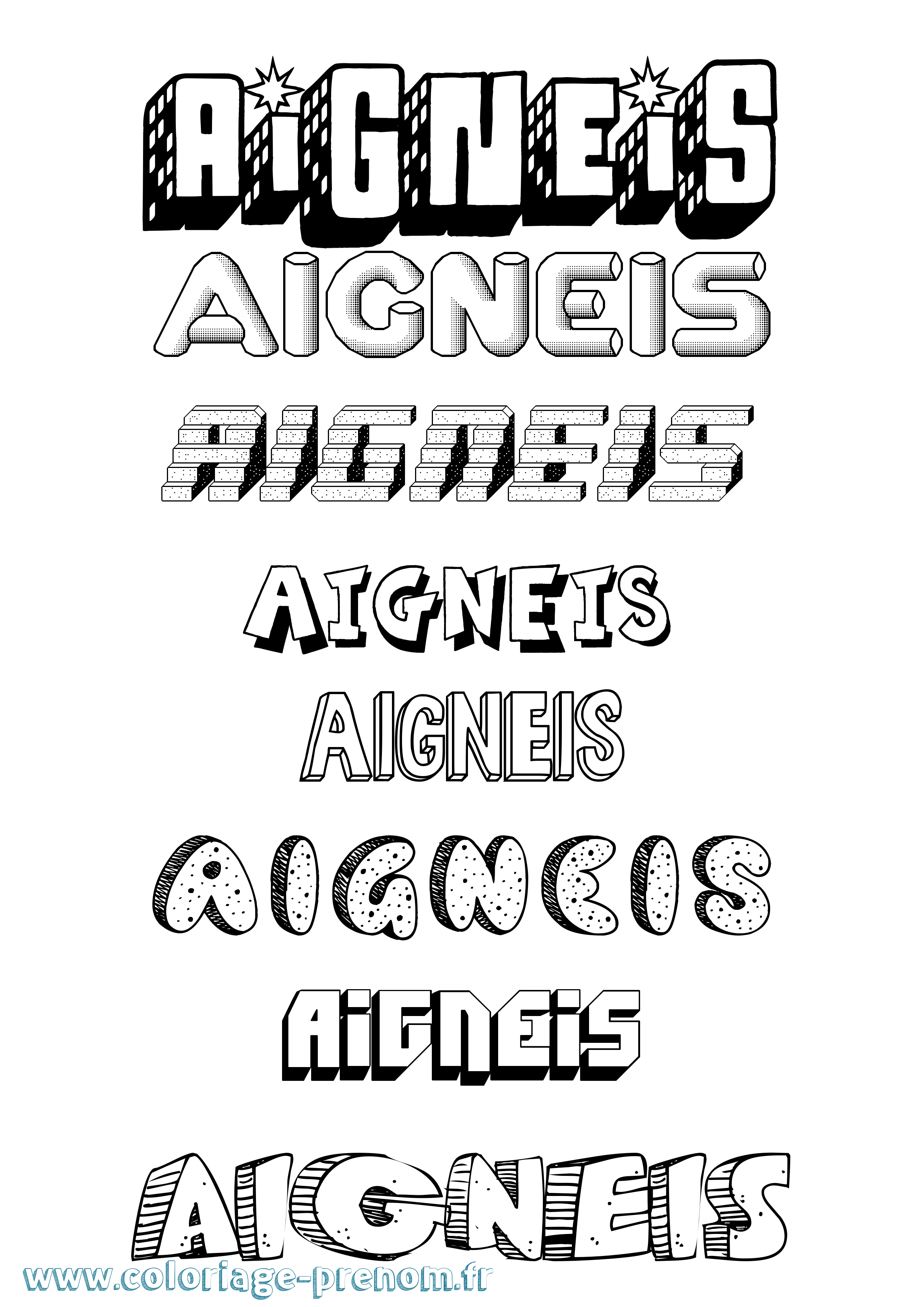 Coloriage prénom Aignéis Effet 3D