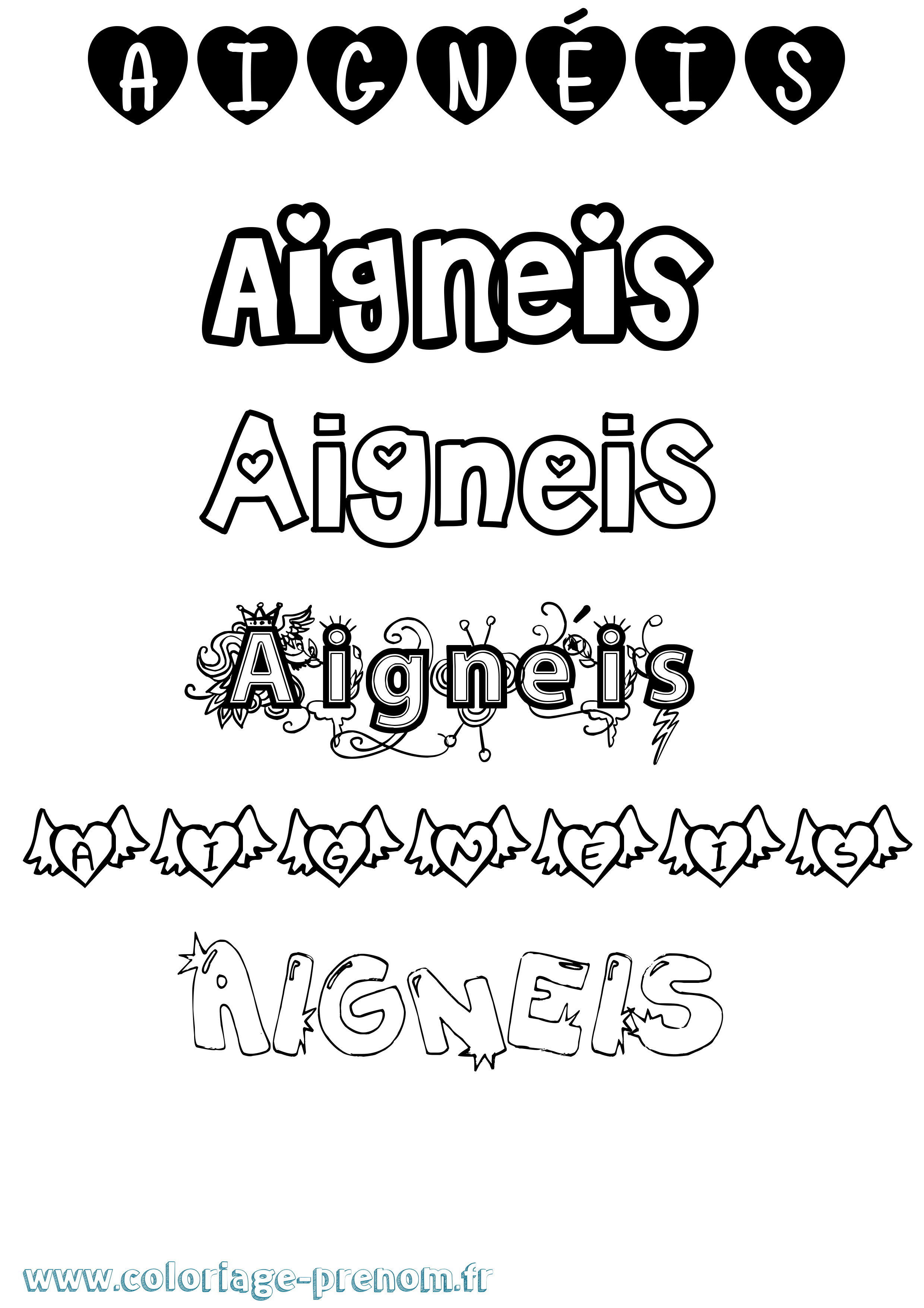 Coloriage prénom Aignéis Girly
