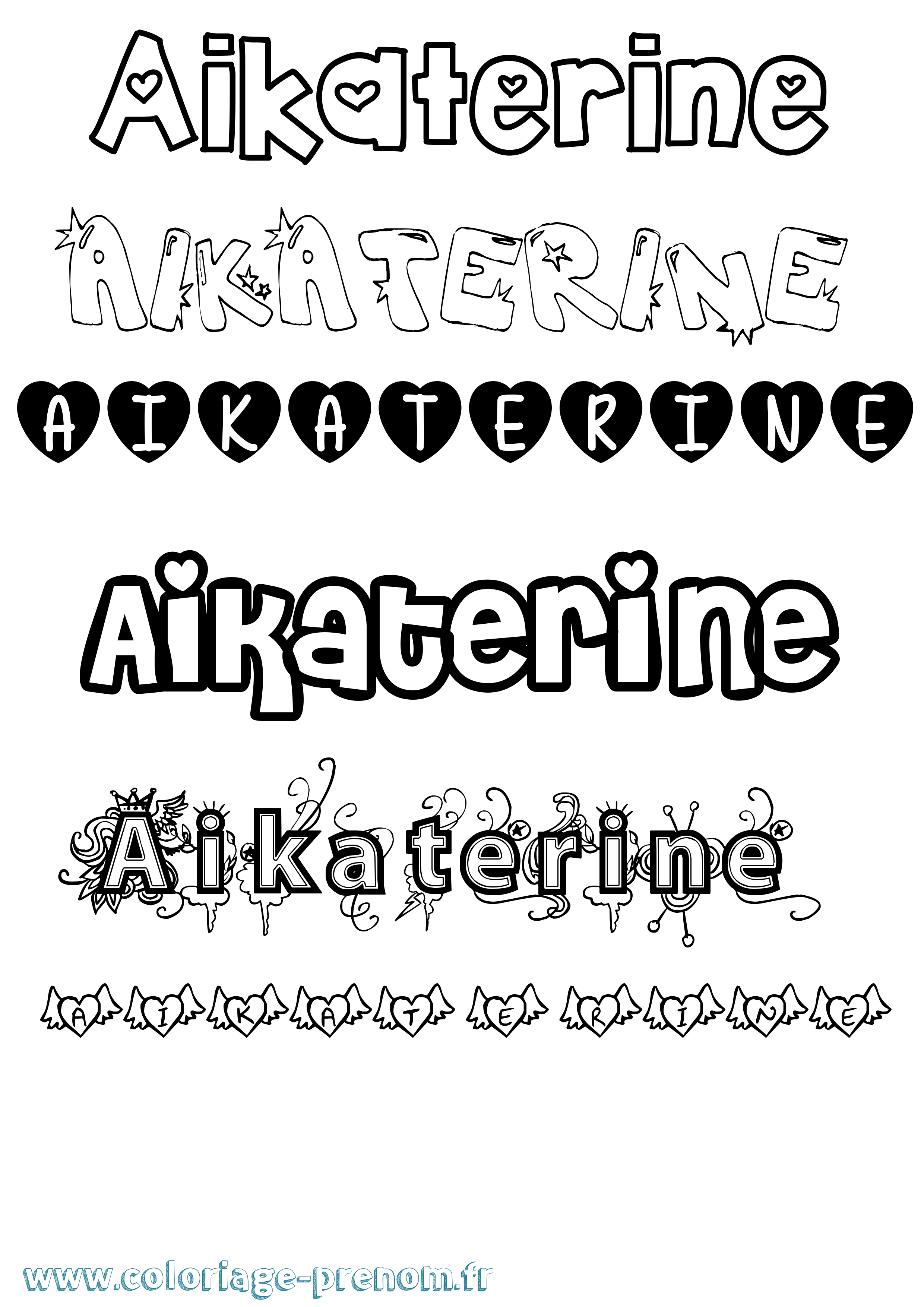 Coloriage prénom Aikaterine Girly