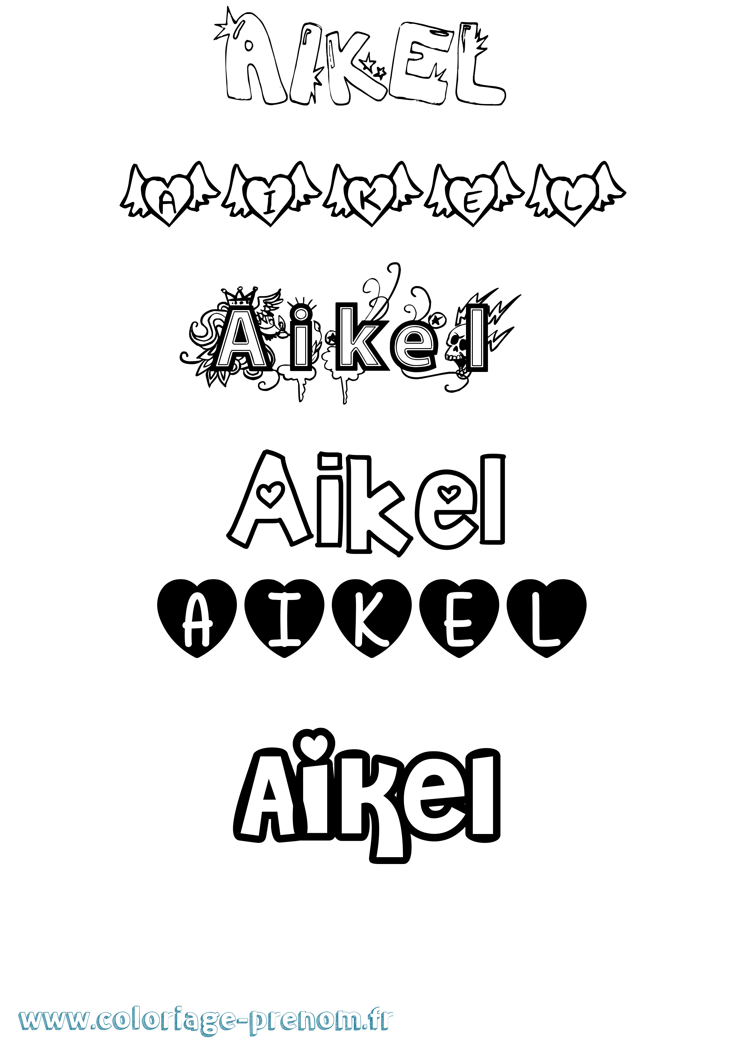 Coloriage prénom Aikel Girly