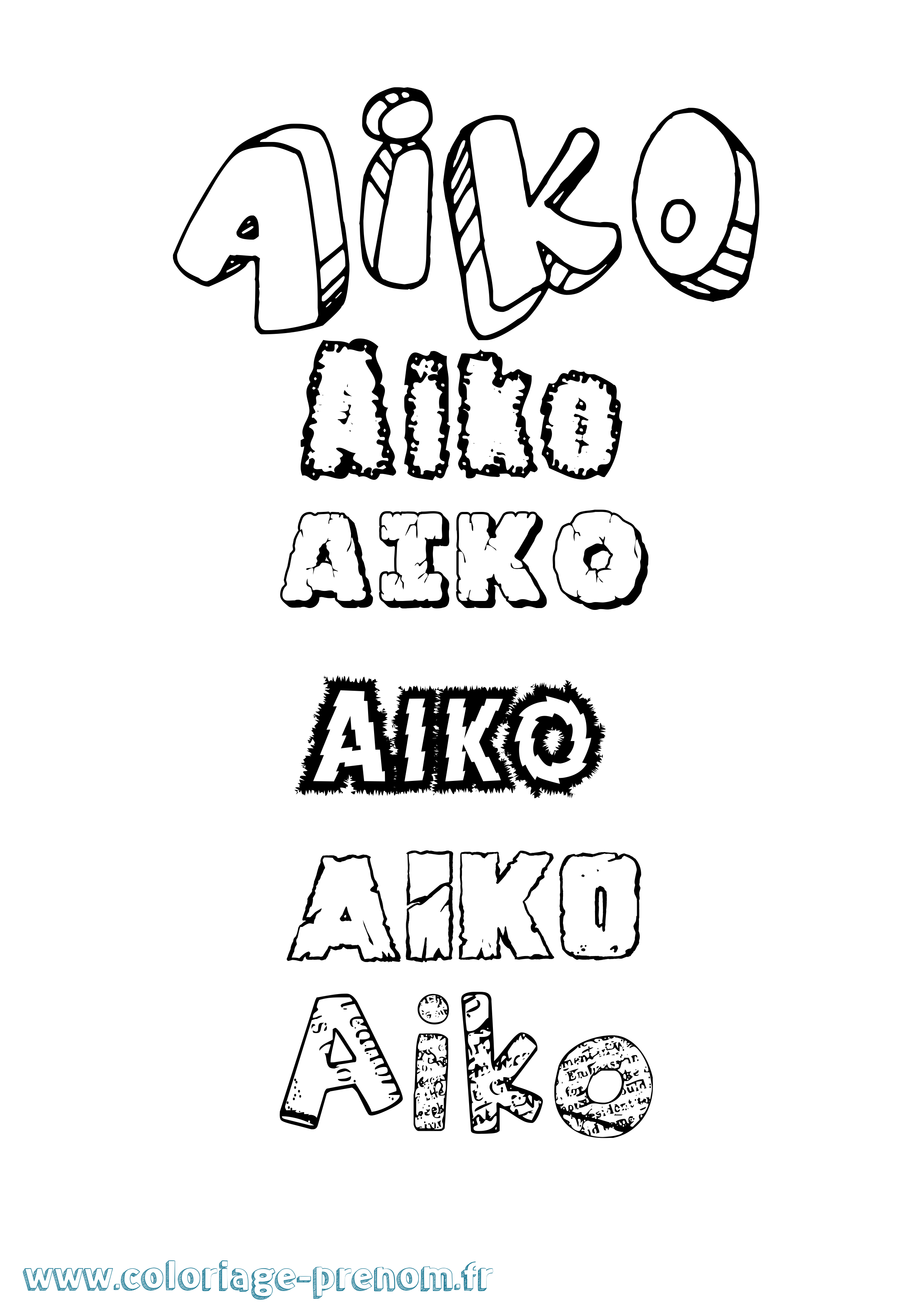 Coloriage Aiko Destructuré Coloriage prénom Aiko Destructuré