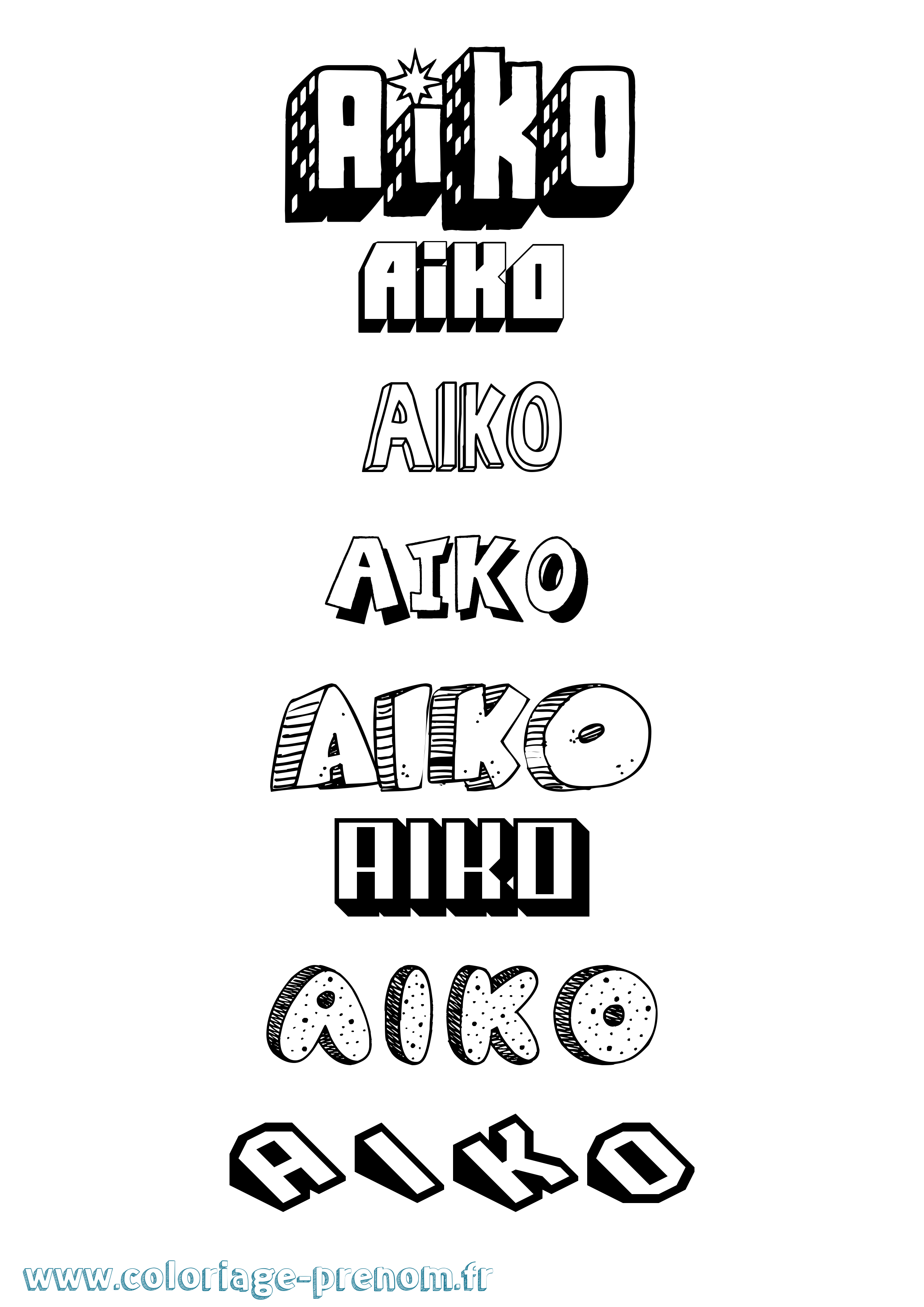 Coloriage Aiko Effet 3D Coloriage prénom Aiko Effet 3D