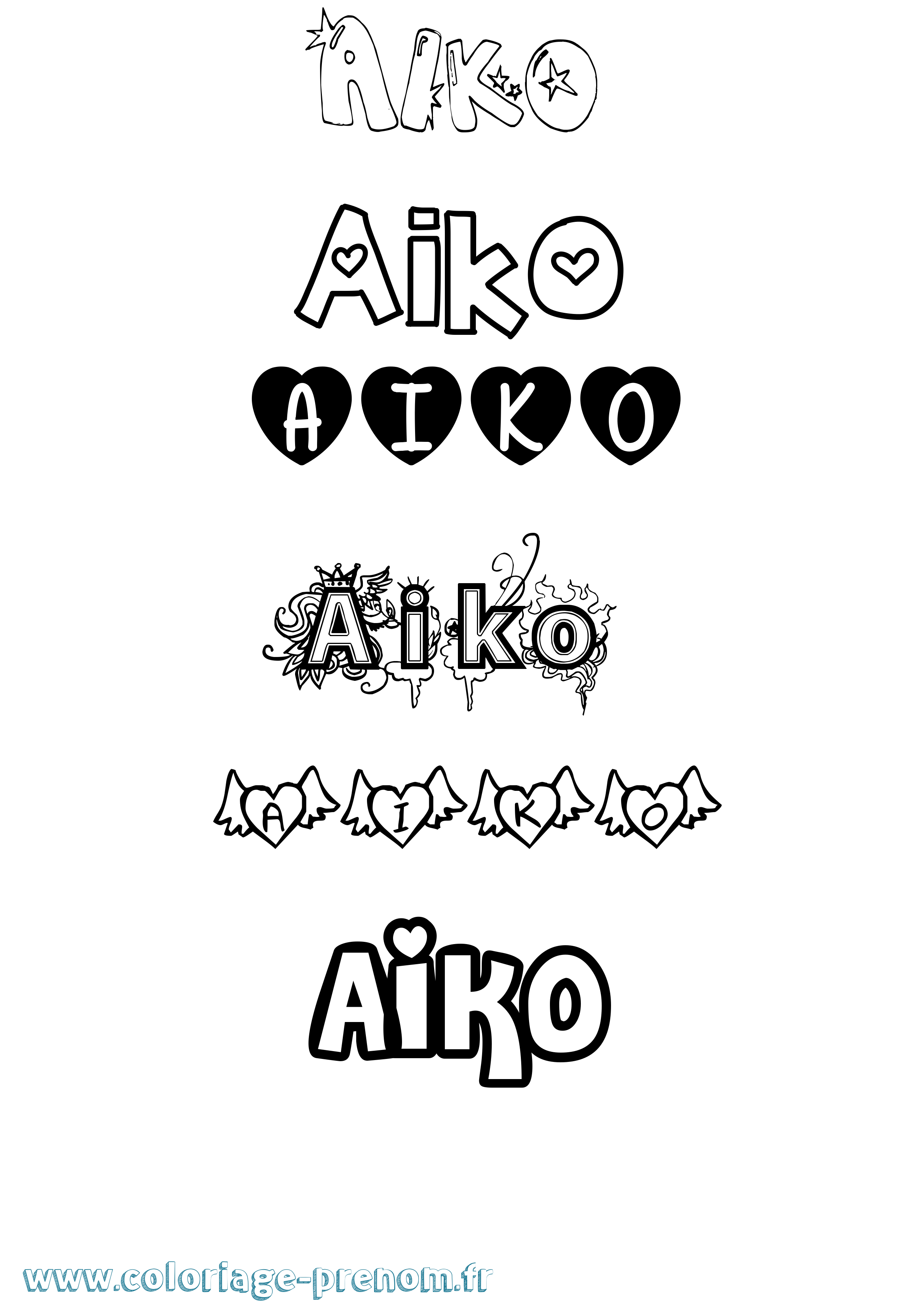 Coloriage Aiko Girly Coloriage prénom Aiko Girly